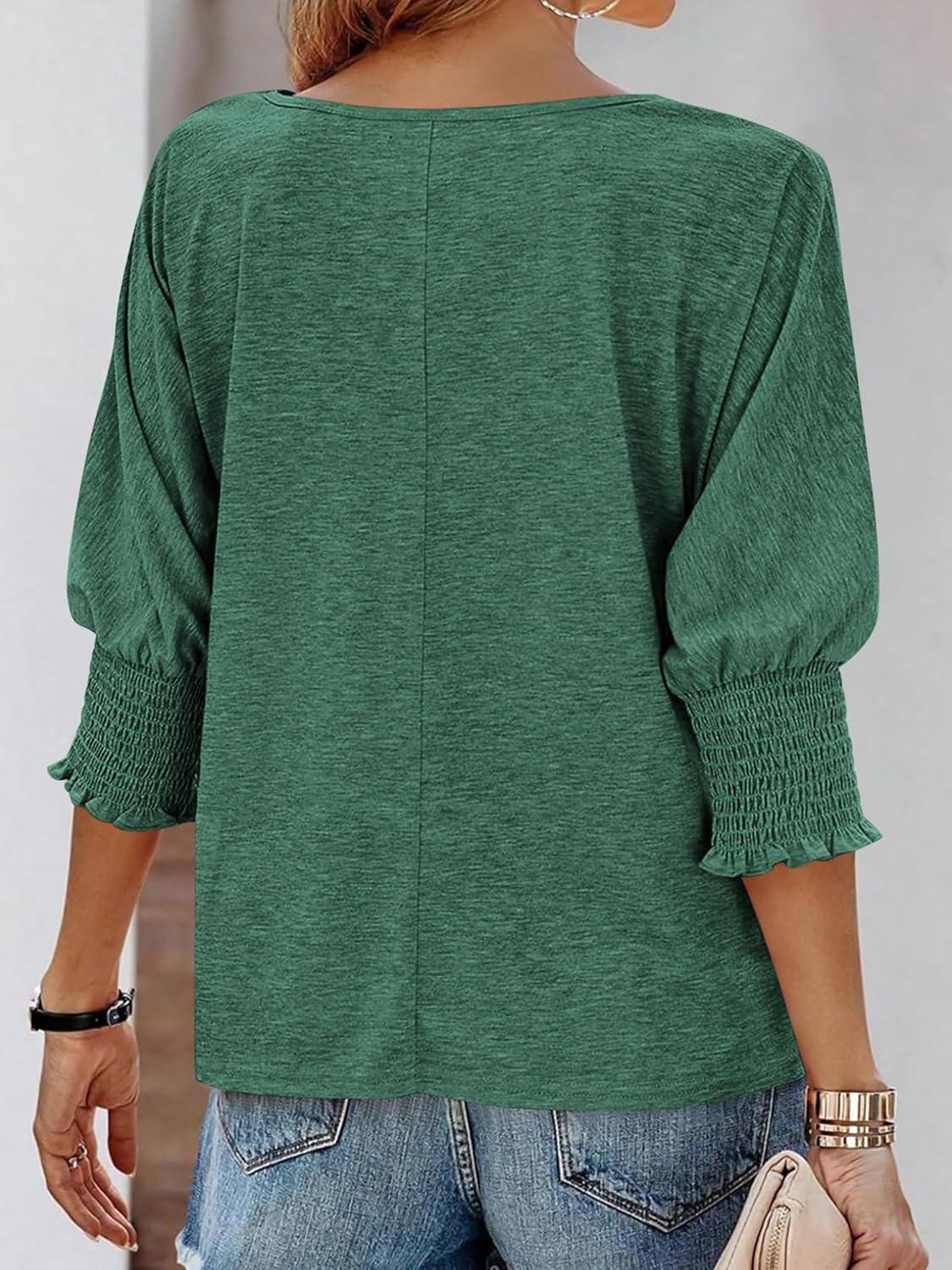 imageBTFBM Womens Casual Tops Dressy Spring Summer T Shirts 2026 Crewneck 34 Sleeve Beach Vacation Loose Tunic Work BlousesDark Green