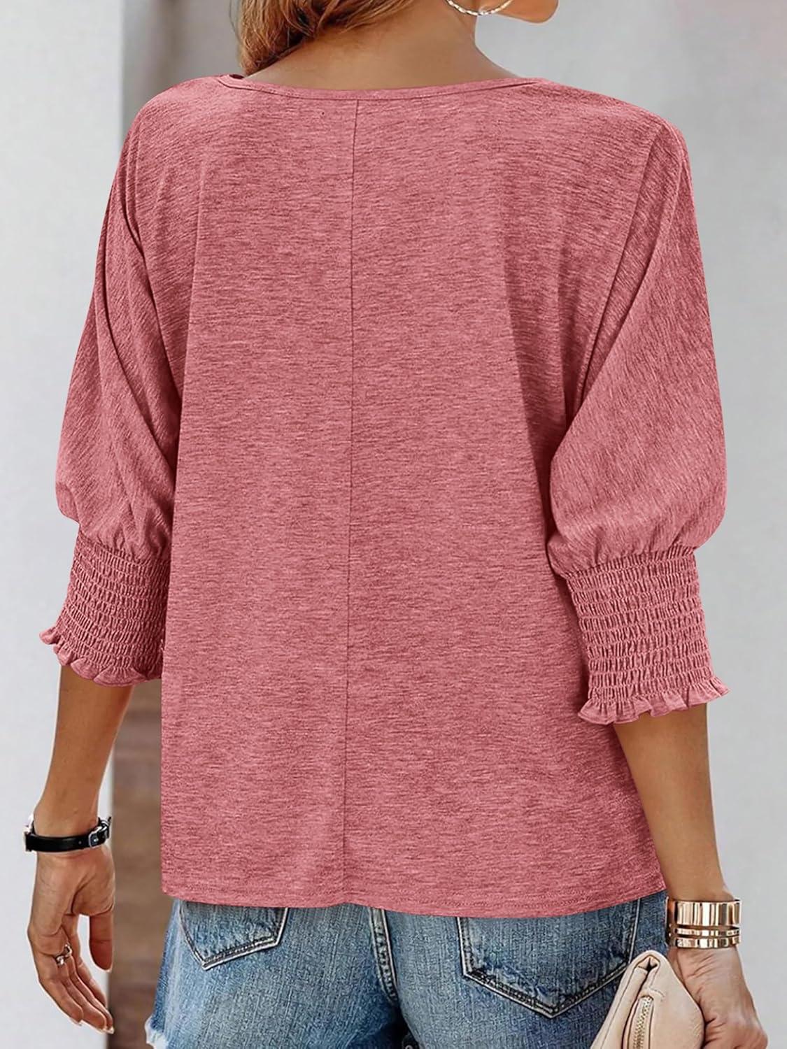 imageBTFBM Womens Casual Tops Dressy Spring Summer T Shirts 2026 Crewneck 34 Sleeve Beach Vacation Loose Tunic Work BlousesDusty Pink