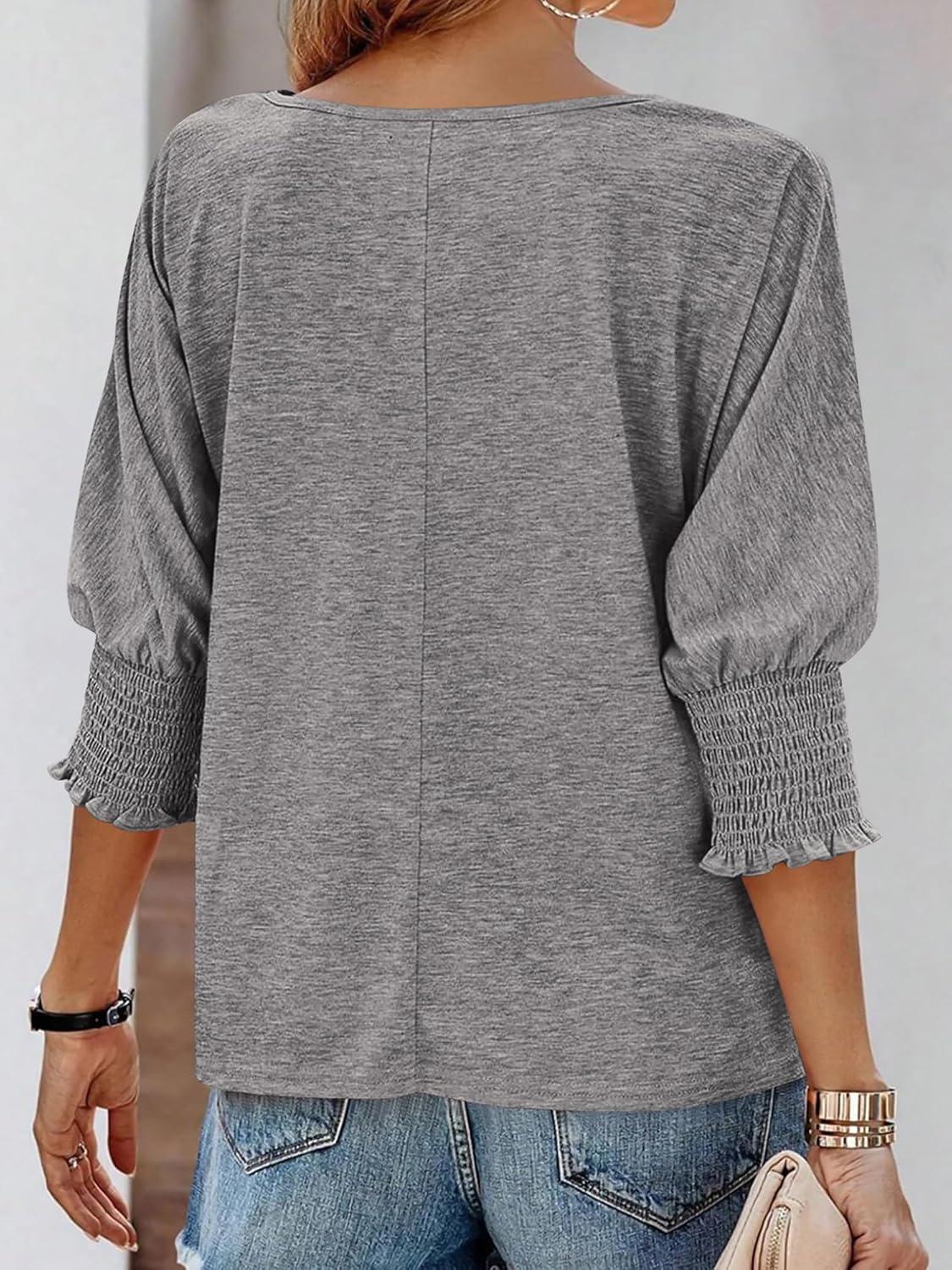 imageBTFBM Womens Casual Tops Dressy Spring Summer T Shirts 2026 Crewneck 34 Sleeve Beach Vacation Loose Tunic Work BlousesGrey