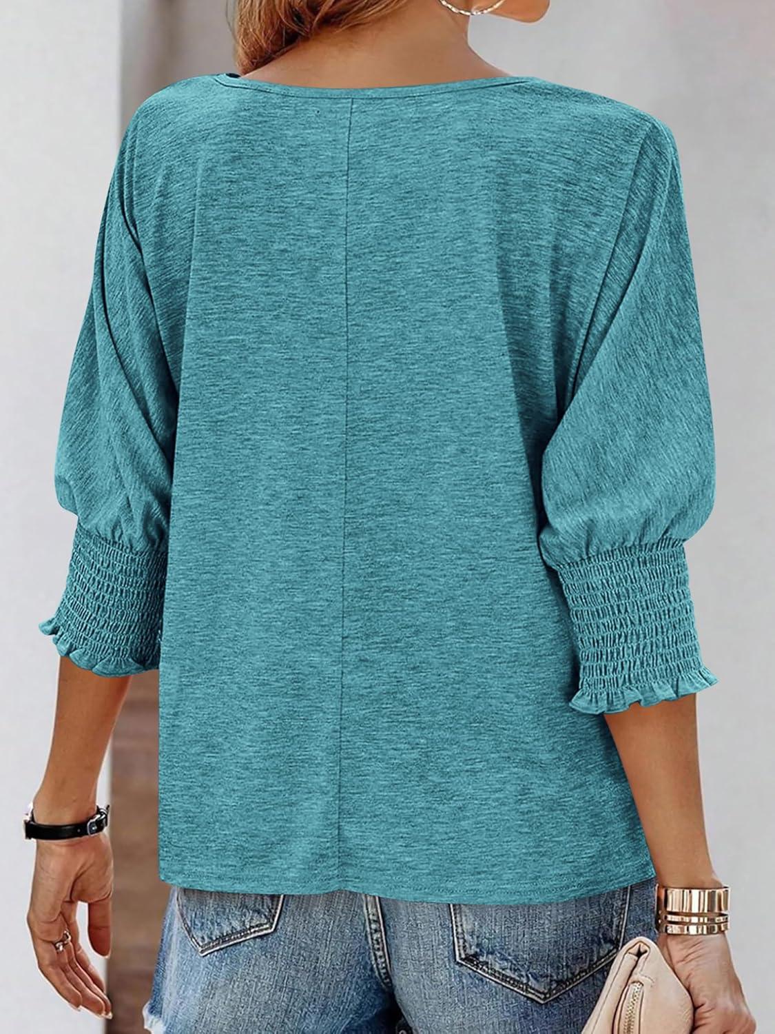 imageBTFBM Womens Casual Tops Dressy Spring Summer T Shirts 2026 Crewneck 34 Sleeve Beach Vacation Loose Tunic Work BlousesLake Blue