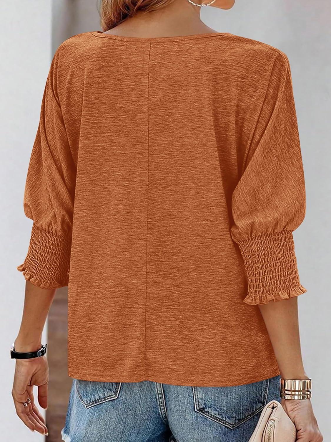 imageBTFBM Womens Casual Tops Dressy Spring Summer T Shirts 2026 Crewneck 34 Sleeve Beach Vacation Loose Tunic Work BlousesLight Brown