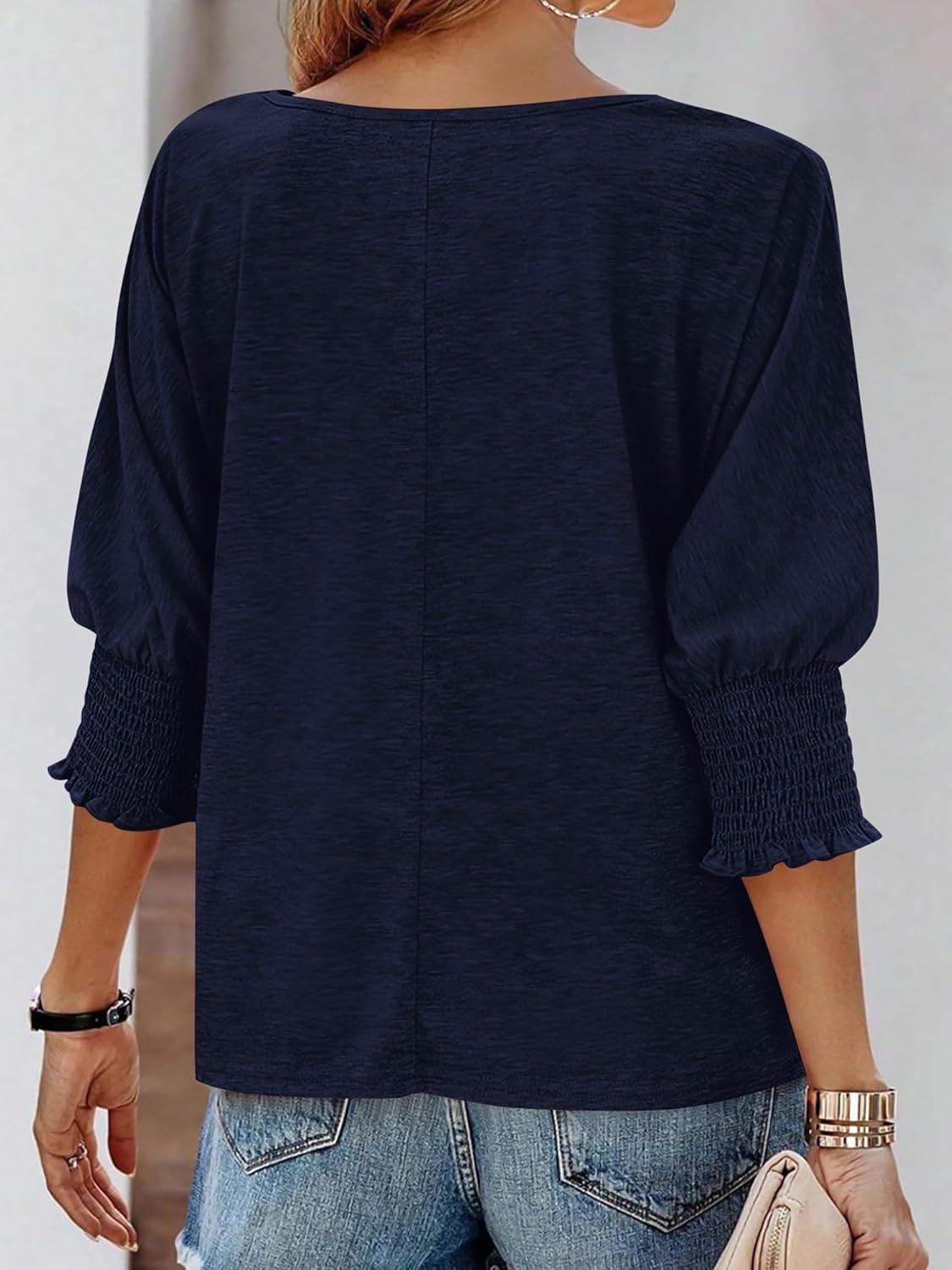 imageBTFBM Womens Casual Tops Dressy Spring Summer T Shirts 2026 Crewneck 34 Sleeve Beach Vacation Loose Tunic Work BlousesNavy