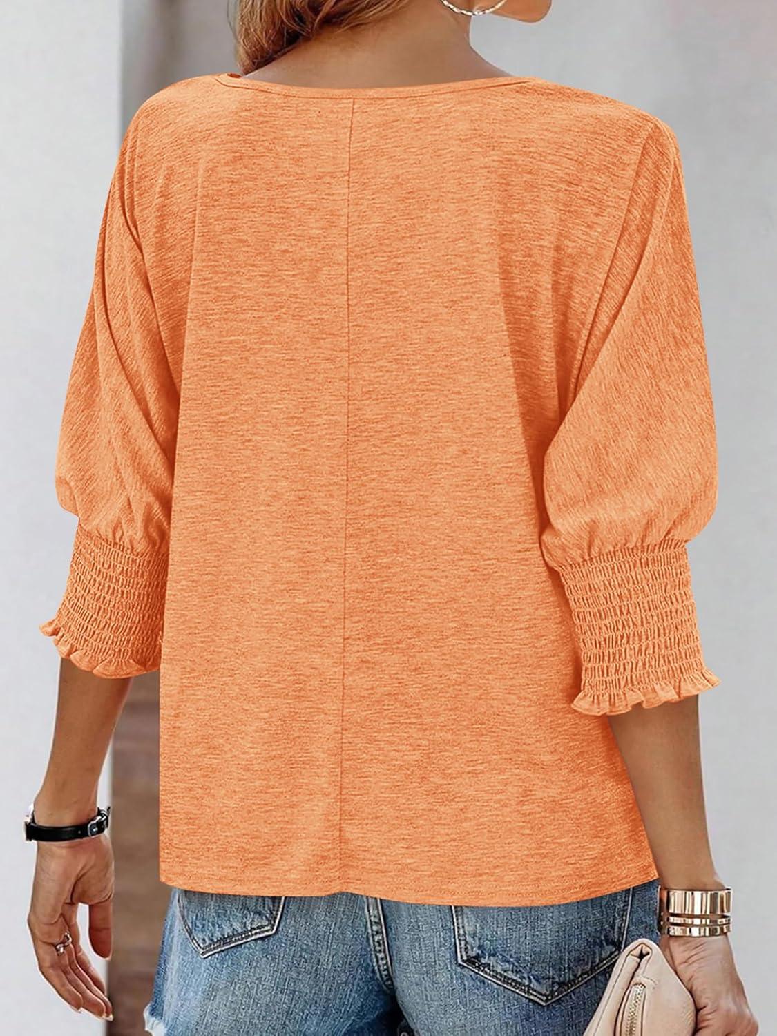 imageBTFBM Womens Casual Tops Dressy Spring Summer T Shirts 2026 Crewneck 34 Sleeve Beach Vacation Loose Tunic Work BlousesOrange