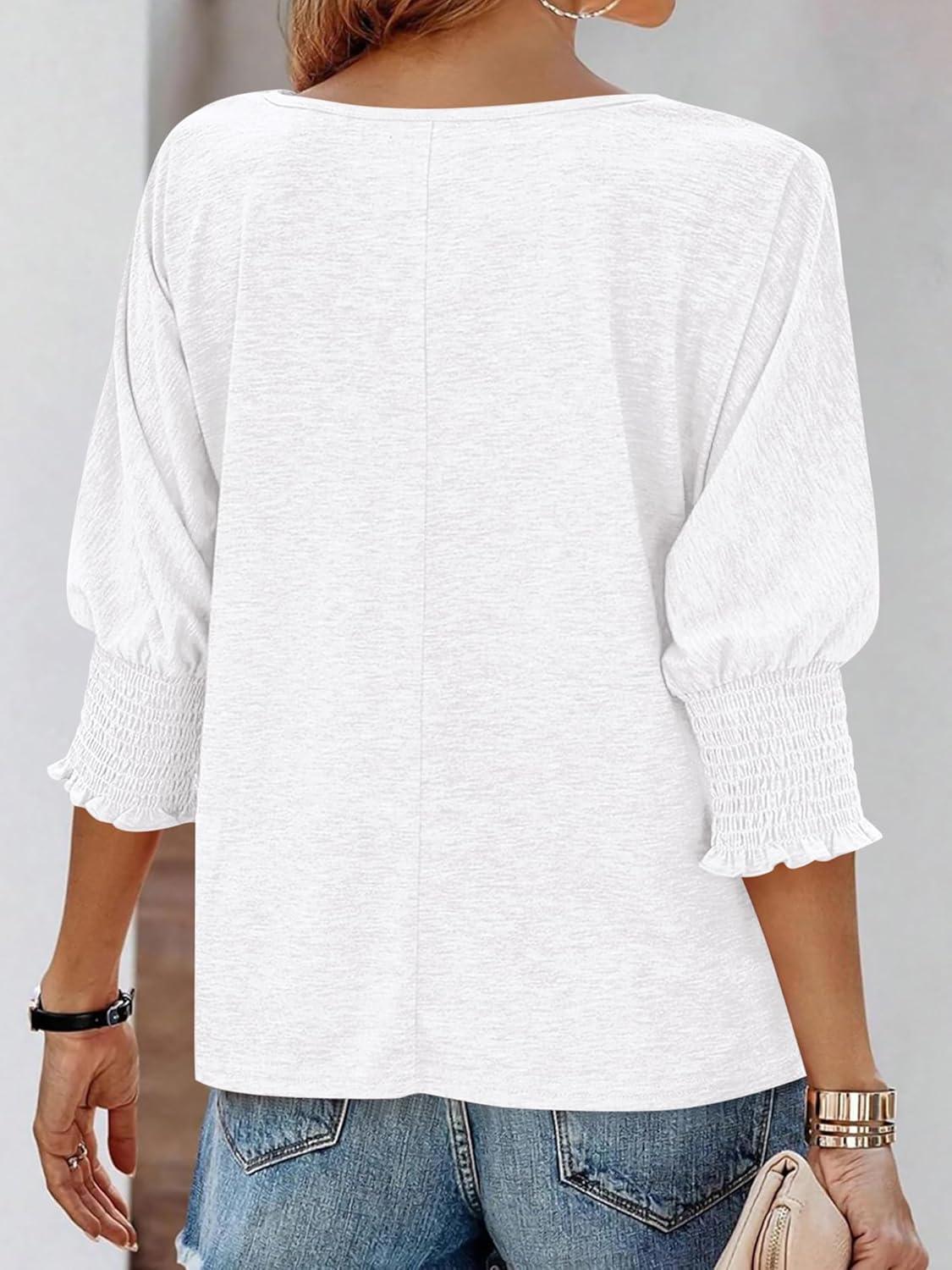 imageBTFBM Womens Casual Tops Dressy Spring Summer T Shirts 2026 Crewneck 34 Sleeve Beach Vacation Loose Tunic Work BlousesWhite