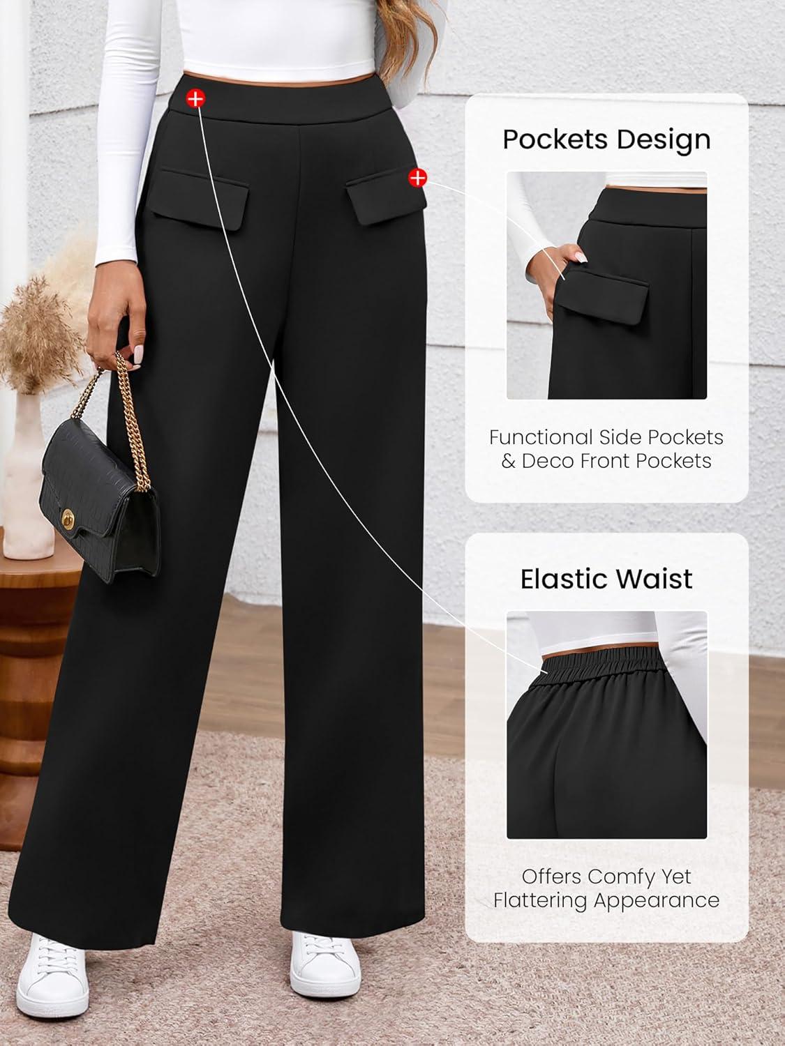 imageBTFBM Womens Pants 2025 Fall Elastic High Waisted Trousers Stretchy Comfy Lounge Palazzo Pant Wide Leg SweatpantsBlack