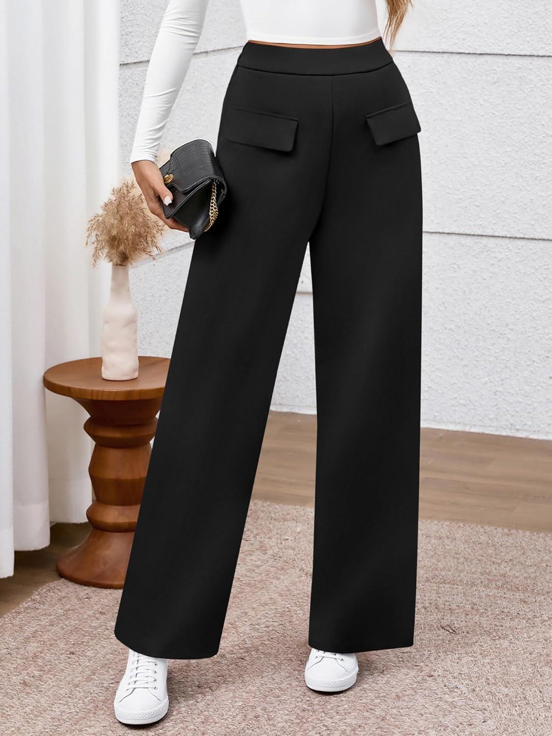 imageBTFBM Womens Pants 2025 Fall Elastic High Waisted Trousers Stretchy Comfy Lounge Palazzo Pant Wide Leg SweatpantsBlack