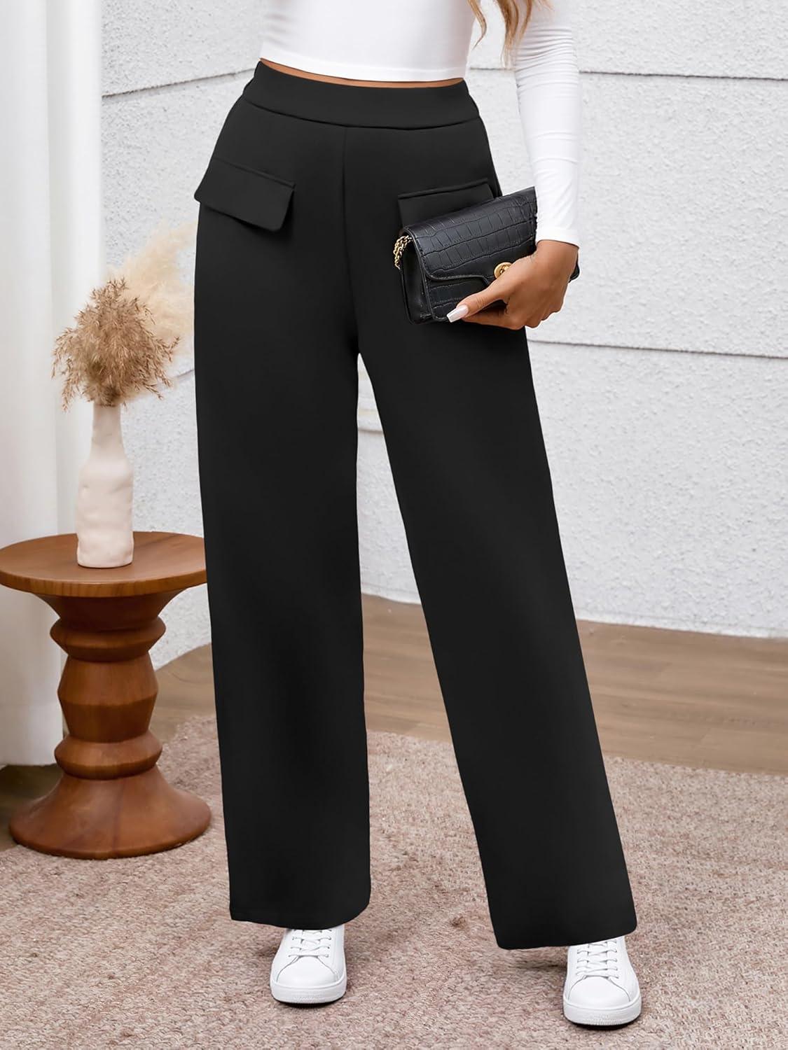 imageBTFBM Womens Pants 2025 Fall Elastic High Waisted Trousers Stretchy Comfy Lounge Palazzo Pant Wide Leg SweatpantsBlack