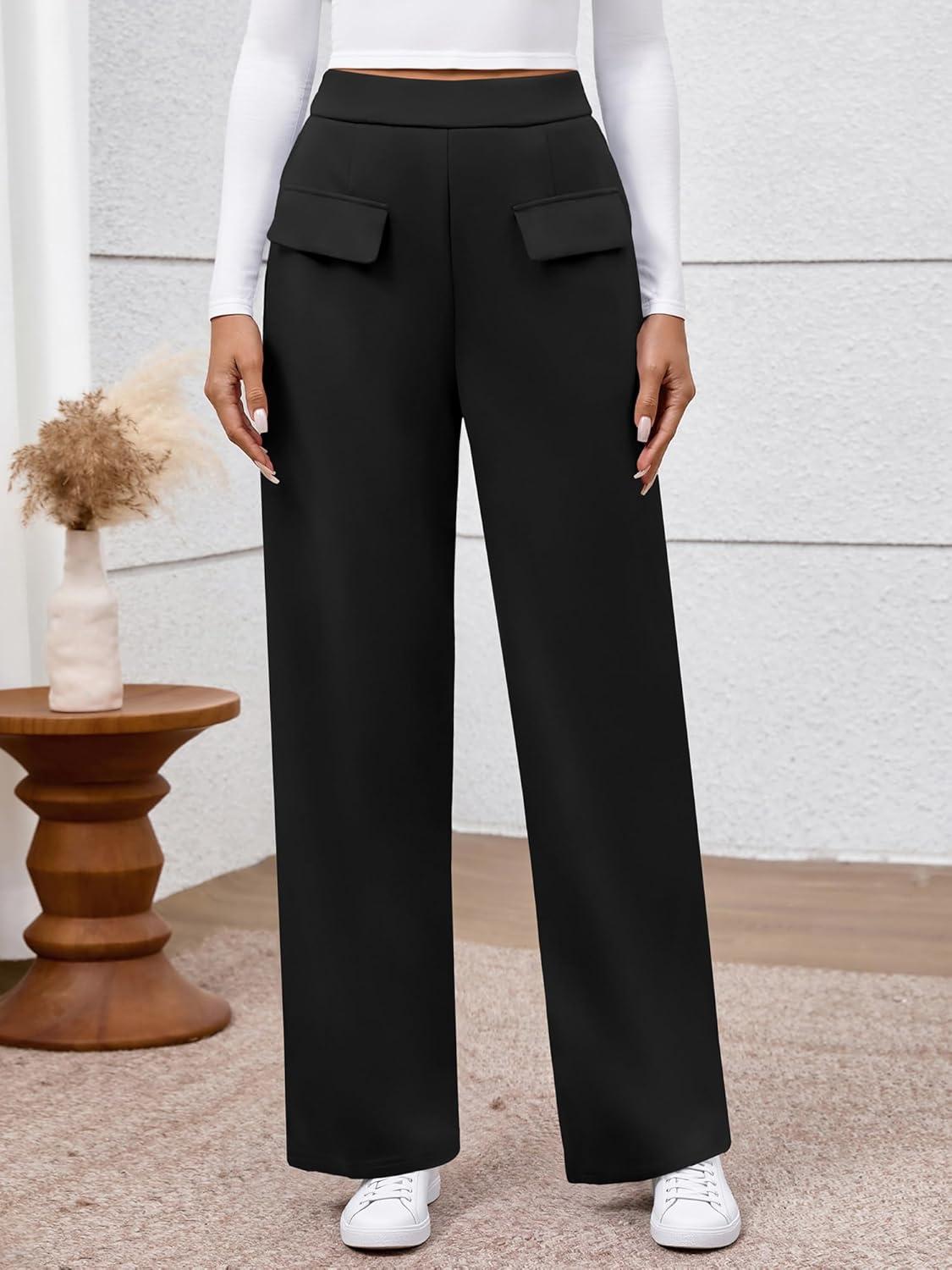 imageBTFBM Womens Pants 2025 Fall Elastic High Waisted Trousers Stretchy Comfy Lounge Palazzo Pant Wide Leg SweatpantsBlack