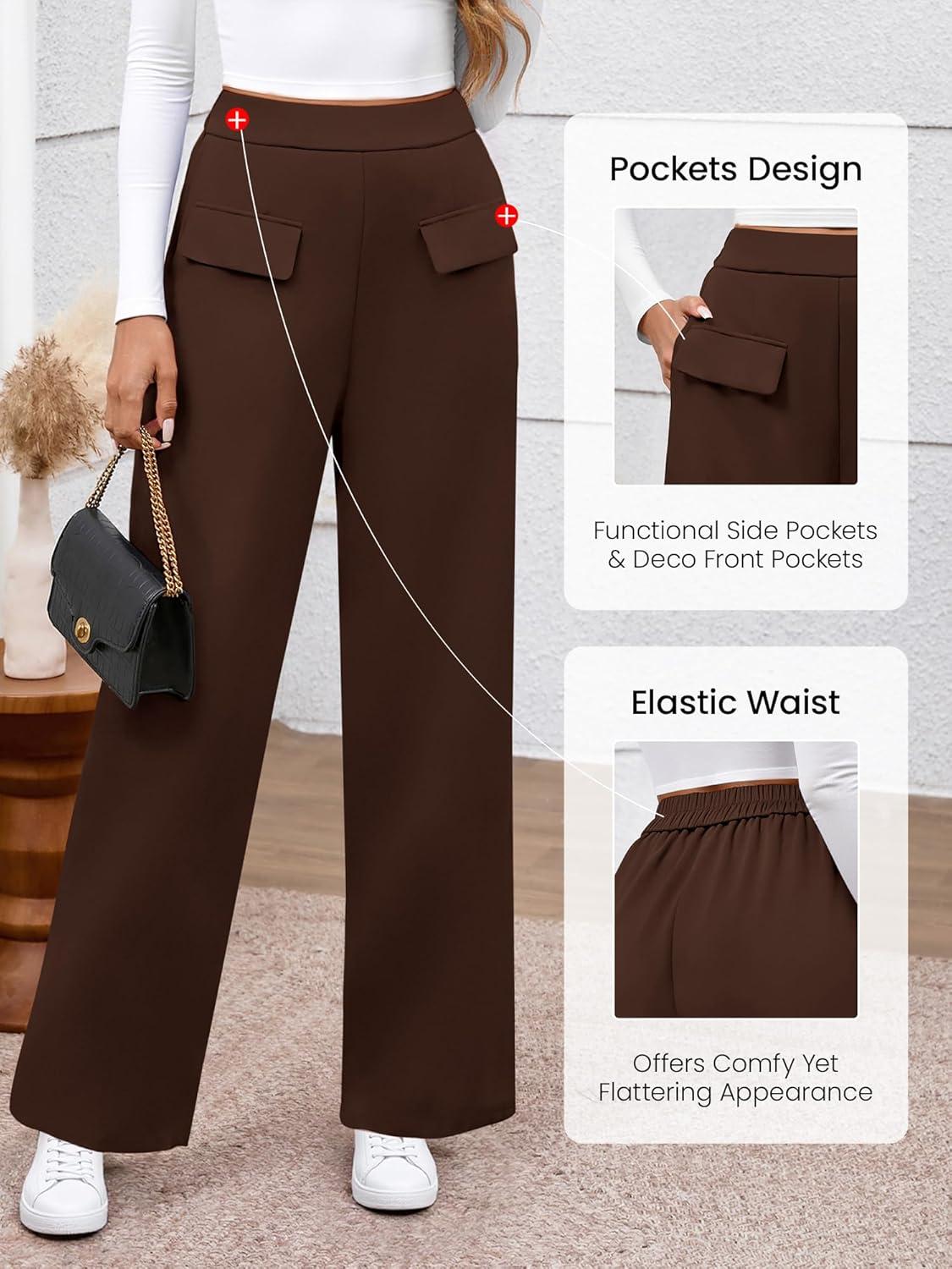 imageBTFBM Womens Pants 2025 Fall Elastic High Waisted Trousers Stretchy Comfy Lounge Palazzo Pant Wide Leg SweatpantsBrown