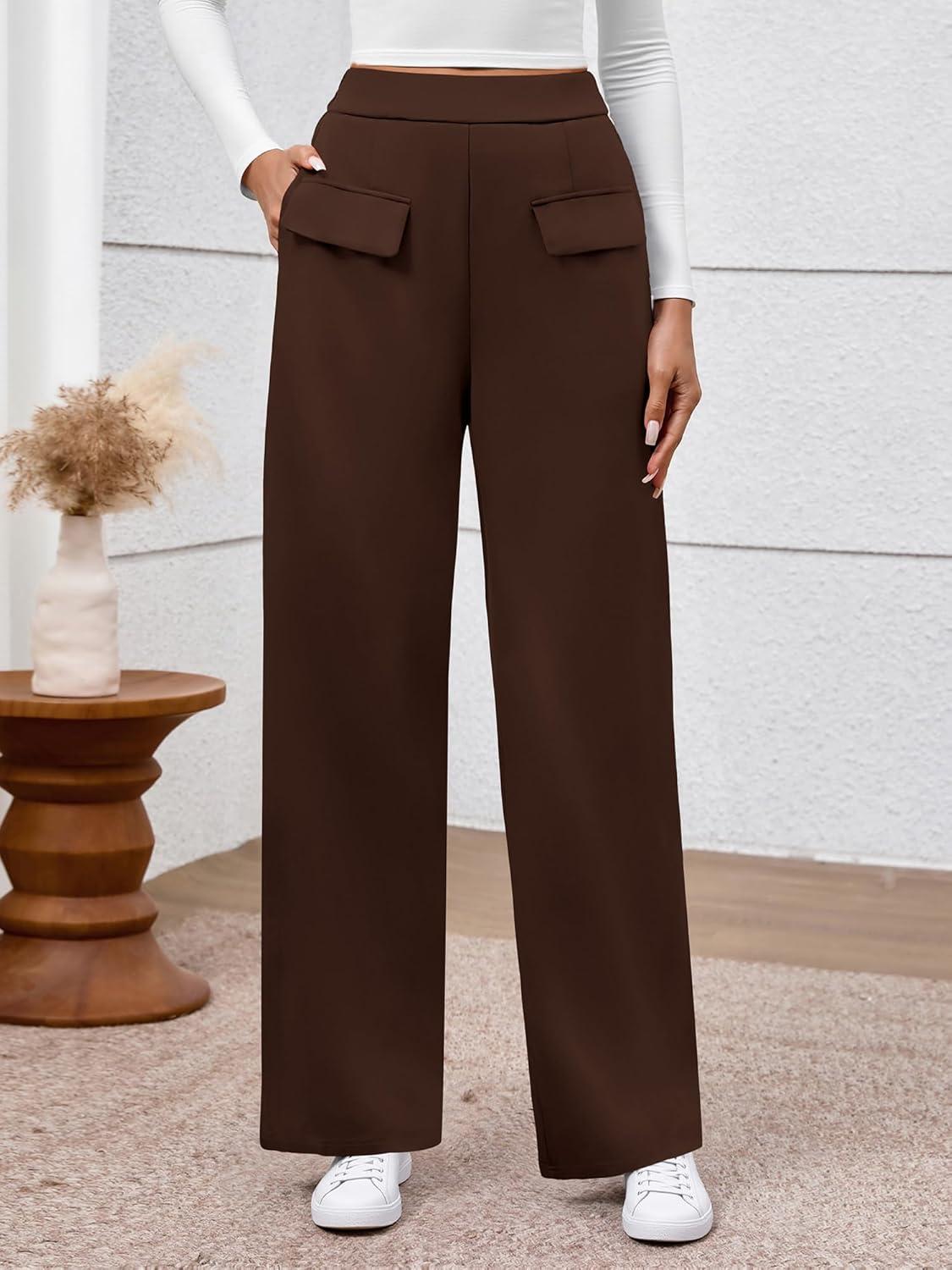 imageBTFBM Womens Pants 2025 Fall Elastic High Waisted Trousers Stretchy Comfy Lounge Palazzo Pant Wide Leg SweatpantsBrown