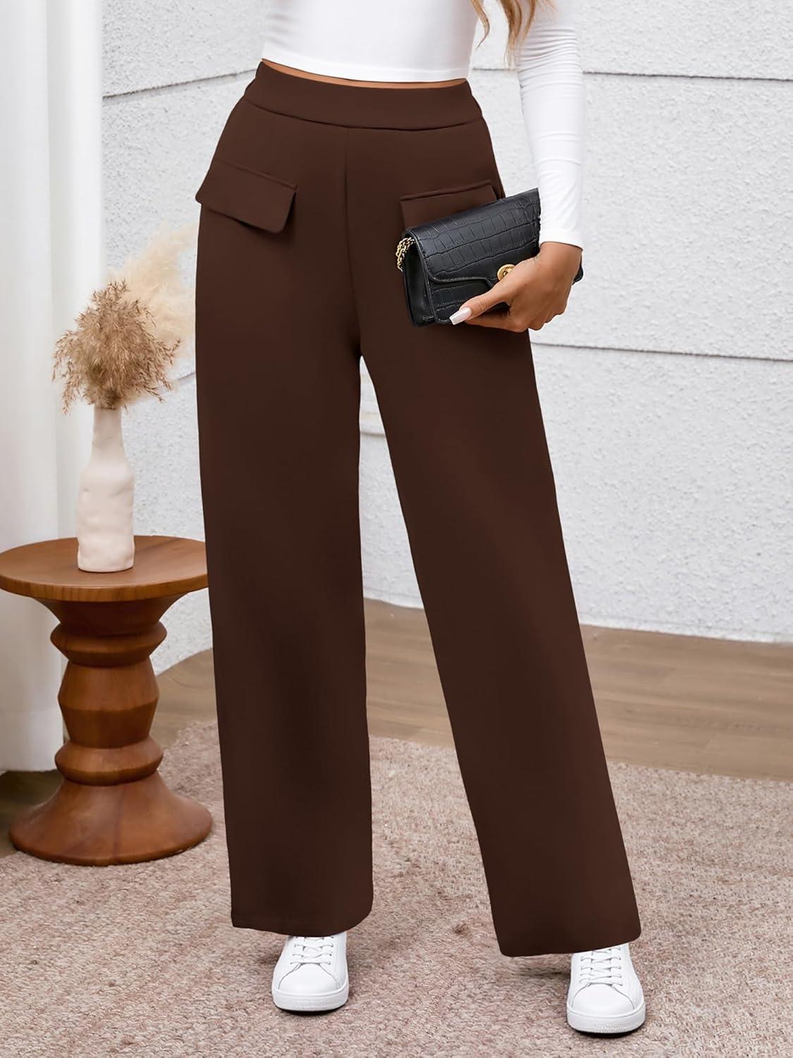 imageBTFBM Womens Pants 2025 Fall Elastic High Waisted Trousers Stretchy Comfy Lounge Palazzo Pant Wide Leg SweatpantsBrown