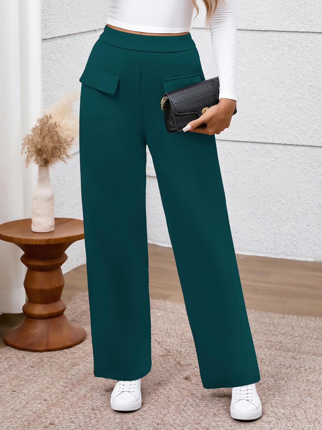 imageBTFBM Womens Pants 2025 Fall Elastic High Waisted Trousers Stretchy Comfy Lounge Palazzo Pant Wide Leg SweatpantsDark Blue