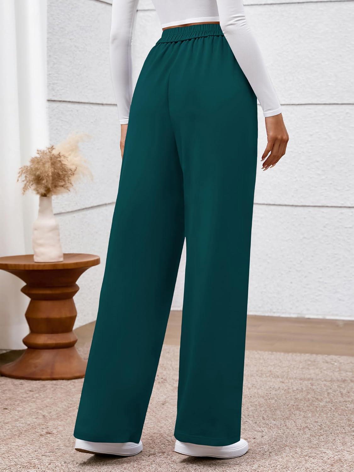 imageBTFBM Womens Pants 2025 Fall Elastic High Waisted Trousers Stretchy Comfy Lounge Palazzo Pant Wide Leg SweatpantsDark Blue