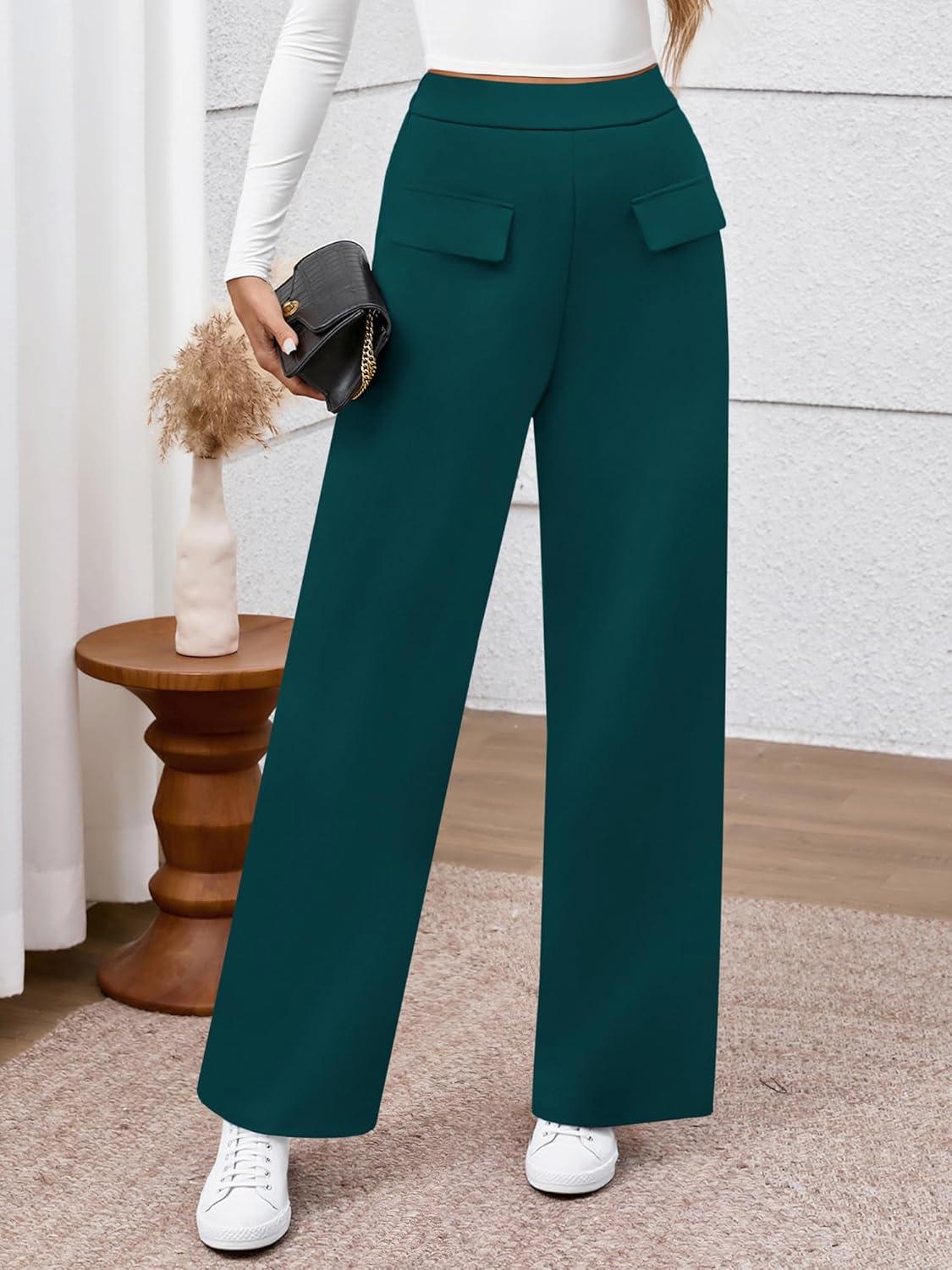 imageBTFBM Womens Pants 2025 Fall Elastic High Waisted Trousers Stretchy Comfy Lounge Palazzo Pant Wide Leg SweatpantsDark Blue