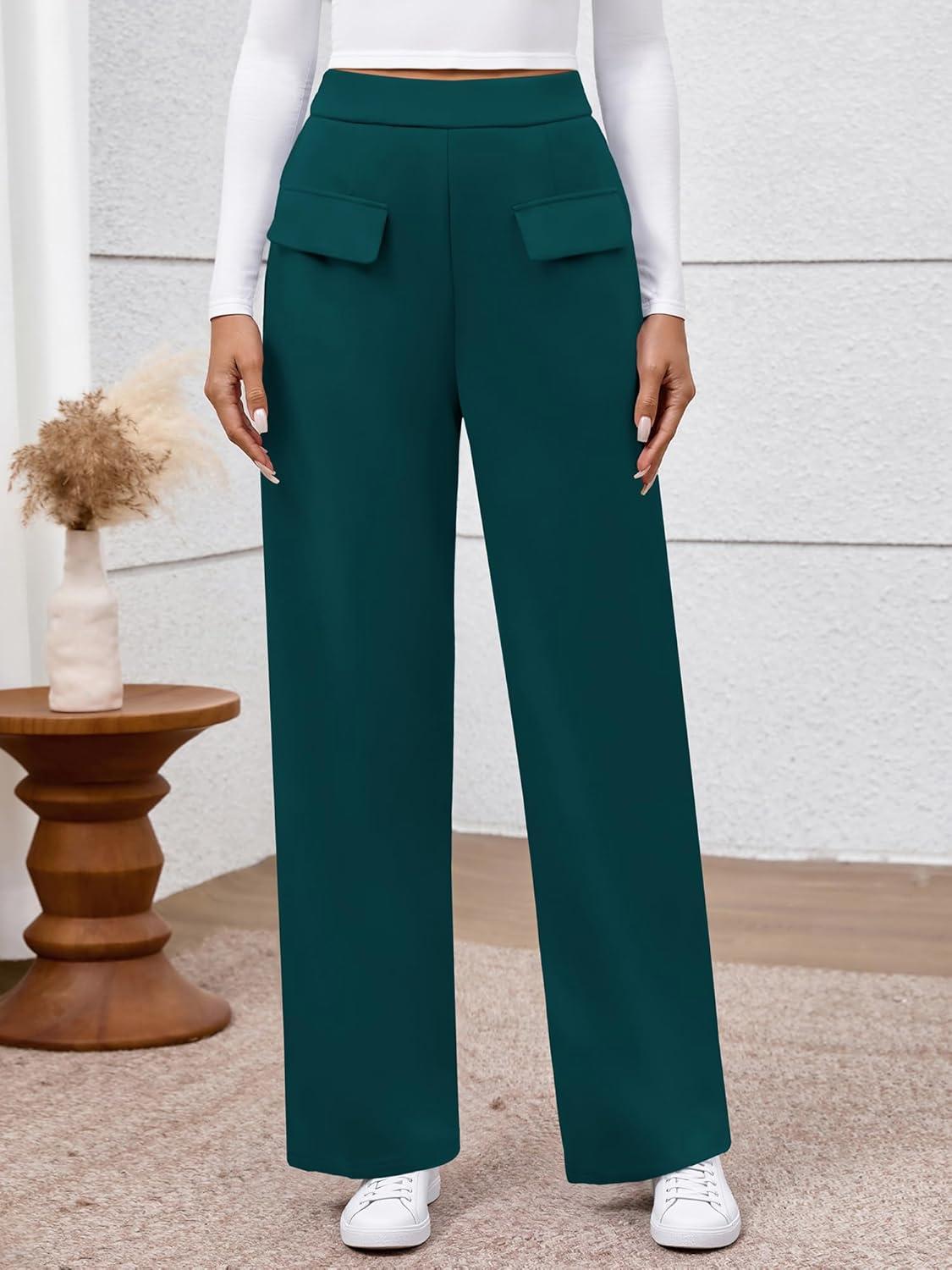 imageBTFBM Womens Pants 2025 Fall Elastic High Waisted Trousers Stretchy Comfy Lounge Palazzo Pant Wide Leg SweatpantsDark Blue