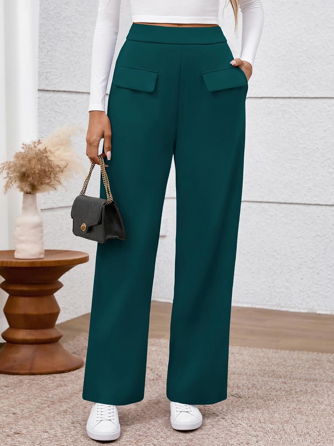 imageBTFBM Womens Pants 2025 Fall Elastic High Waisted Trousers Stretchy Comfy Lounge Palazzo Pant Wide Leg SweatpantsDark Blue