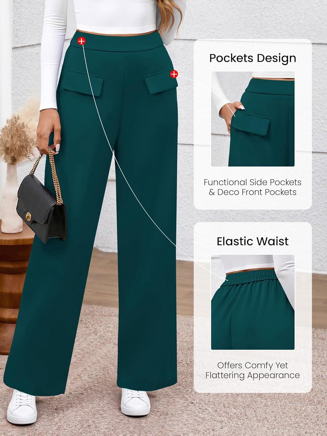 imageBTFBM Womens Pants 2025 Fall Elastic High Waisted Trousers Stretchy Comfy Lounge Palazzo Pant Wide Leg SweatpantsDark Blue