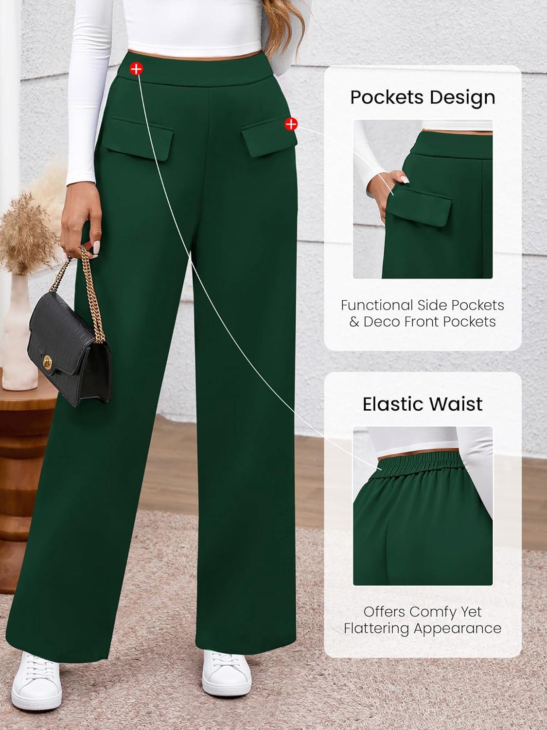 imageBTFBM Womens Pants 2025 Fall Elastic High Waisted Trousers Stretchy Comfy Lounge Palazzo Pant Wide Leg SweatpantsDark Green