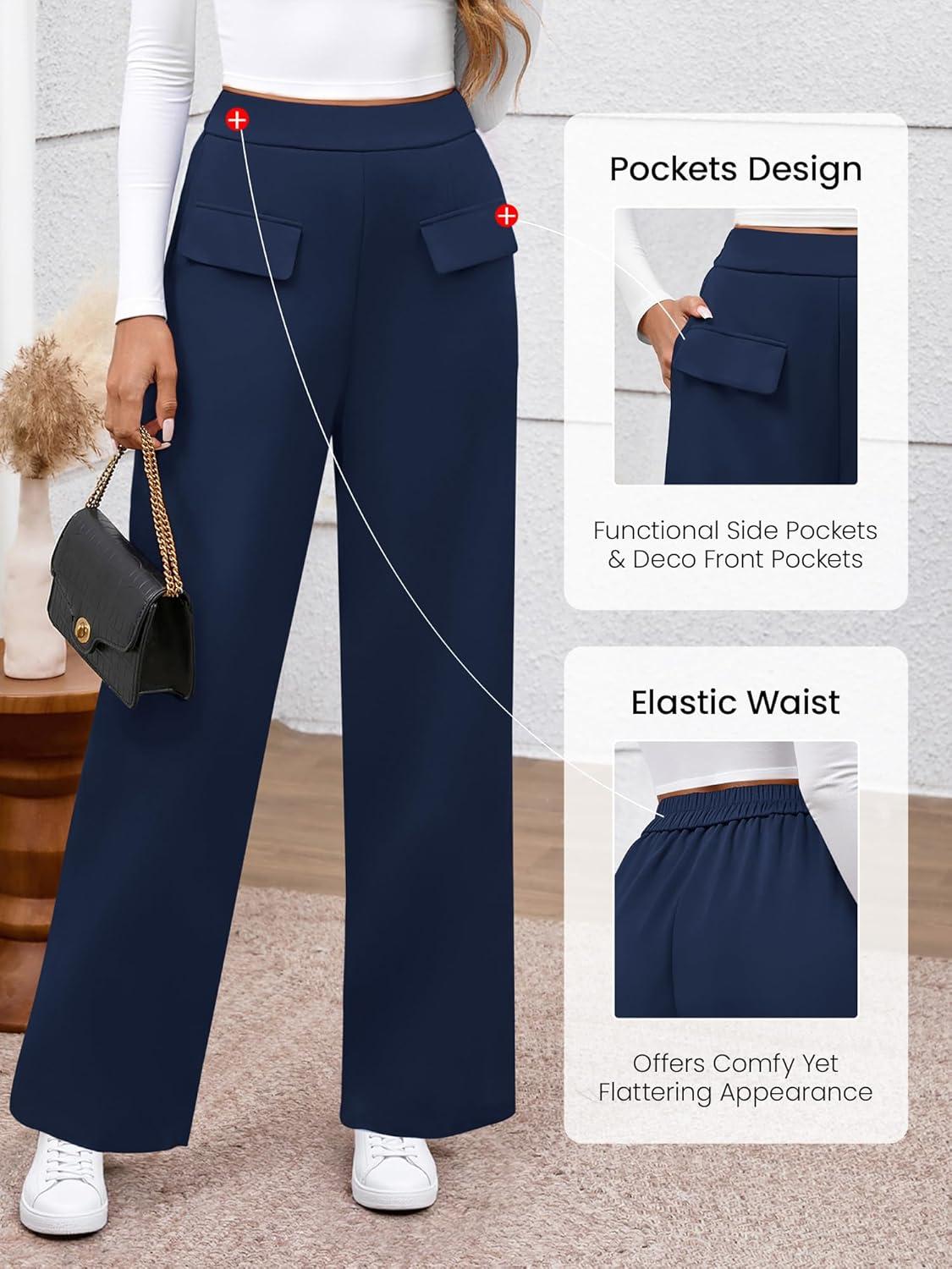 imageBTFBM Womens Pants 2025 Fall Elastic High Waisted Trousers Stretchy Comfy Lounge Palazzo Pant Wide Leg SweatpantsNavy Blue