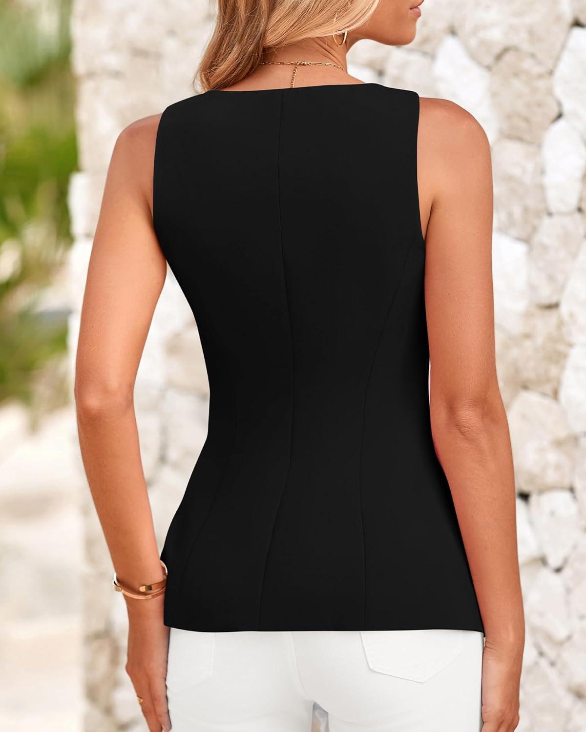 imageBTFBM Womens Sleeveless Suit Vests Dressy Casual Square Neck Business Work Waistcoat Spring Button Blazer Vest Tops 2026Black