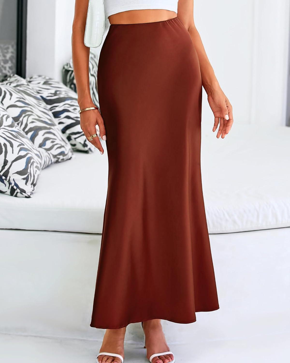 imageBTFBM Womens Spring Skirts 2026 Business Casual Clothes High Waisted Cocktail Party Wedding Guest Mermaid Maxi SkirtBrown