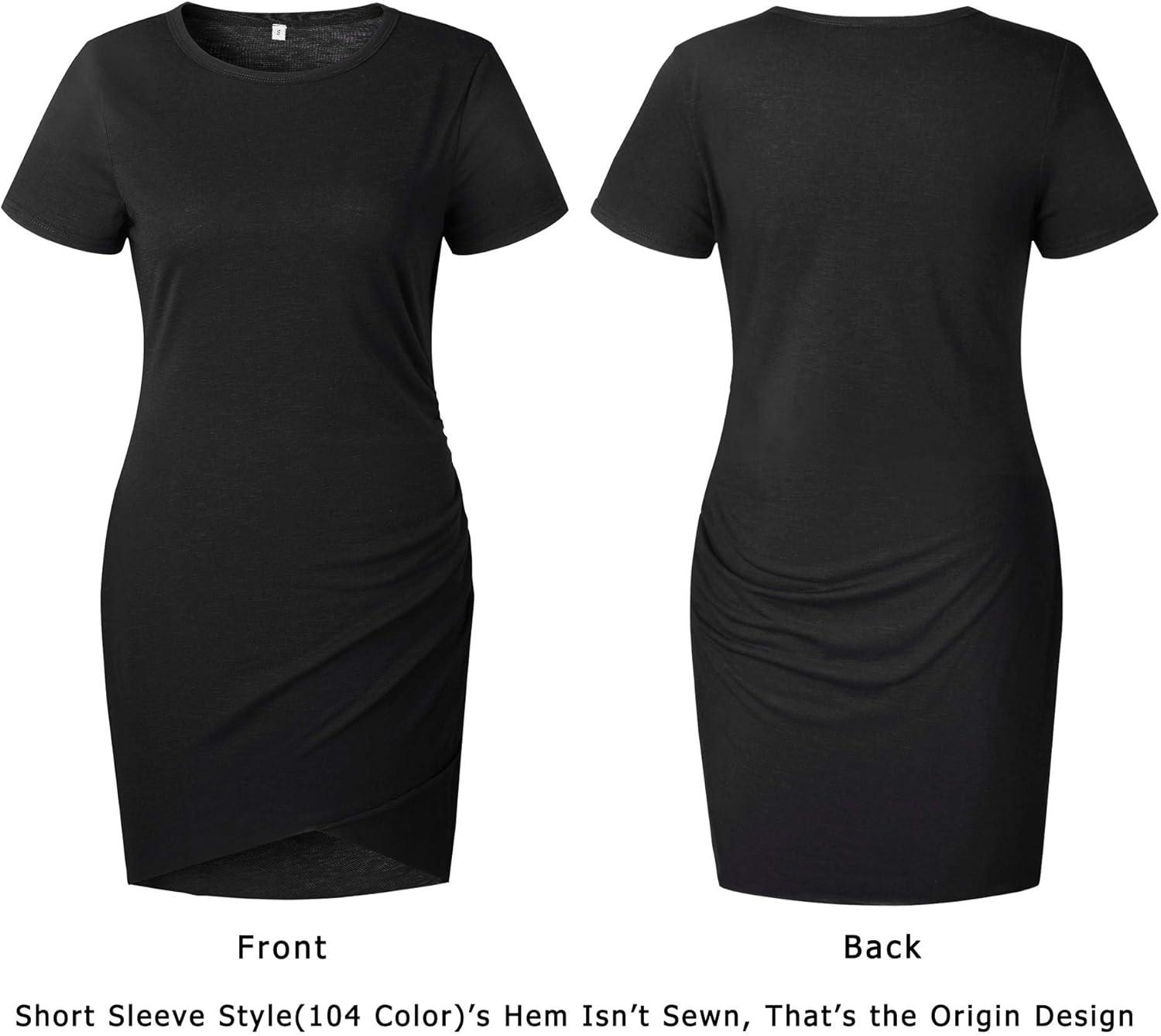 imageBTFBM Womens Summer Dresses 2026 Casual Bodycon Mini Dress Short Sleeve Crew Neck Mini Ruched Spring Beach Vacation OutfitsBlack