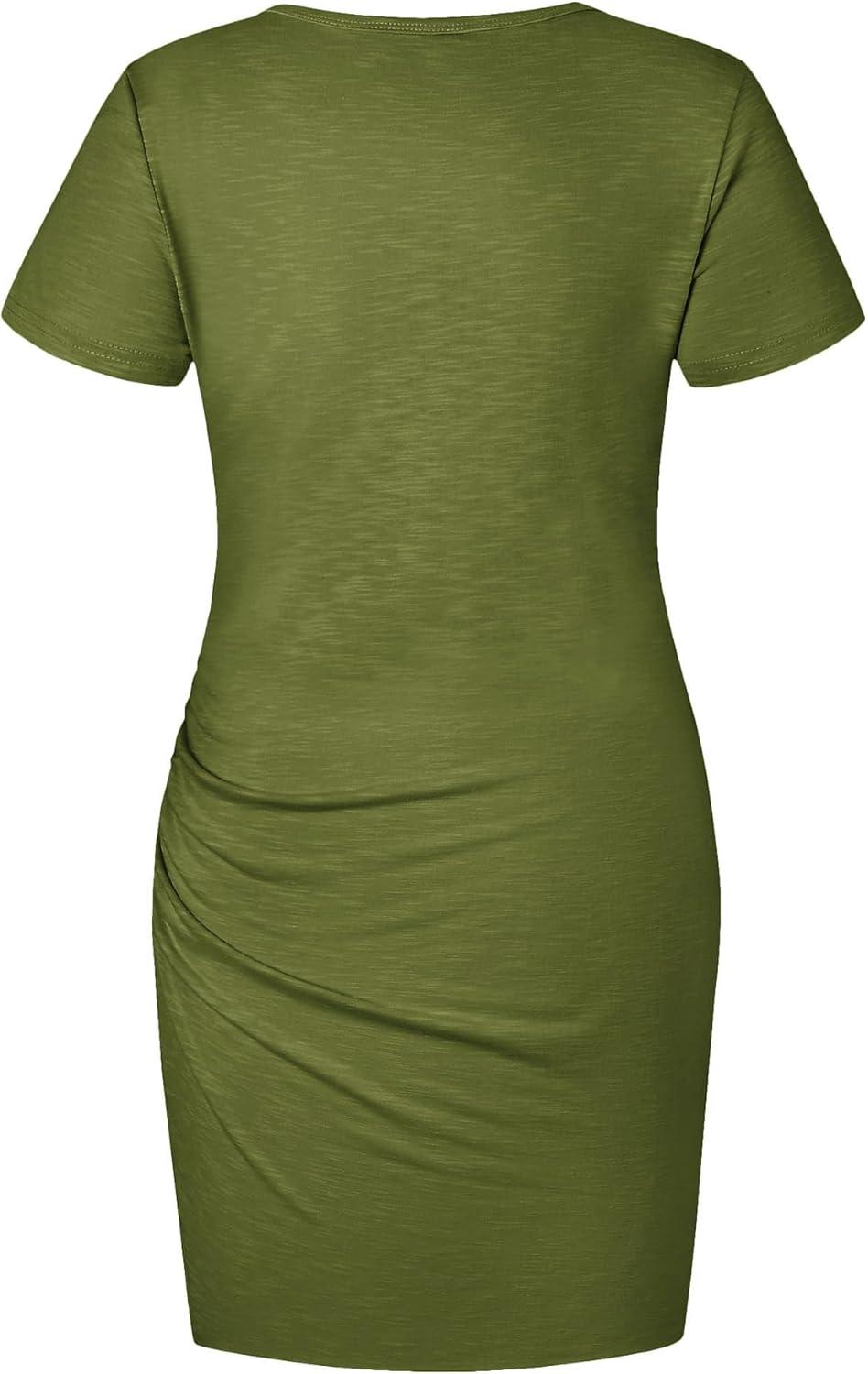 imageBTFBM Womens Summer Dresses 2026 Casual Bodycon Mini Dress Short Sleeve Crew Neck Mini Ruched Spring Beach Vacation OutfitsGreen