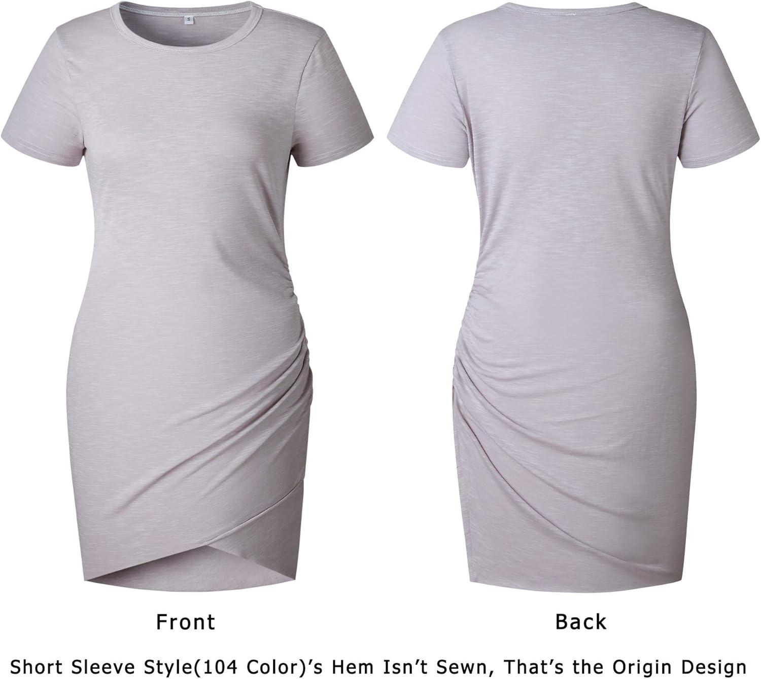 imageBTFBM Womens Summer Dresses 2026 Casual Bodycon Mini Dress Short Sleeve Crew Neck Mini Ruched Spring Beach Vacation OutfitsGrey