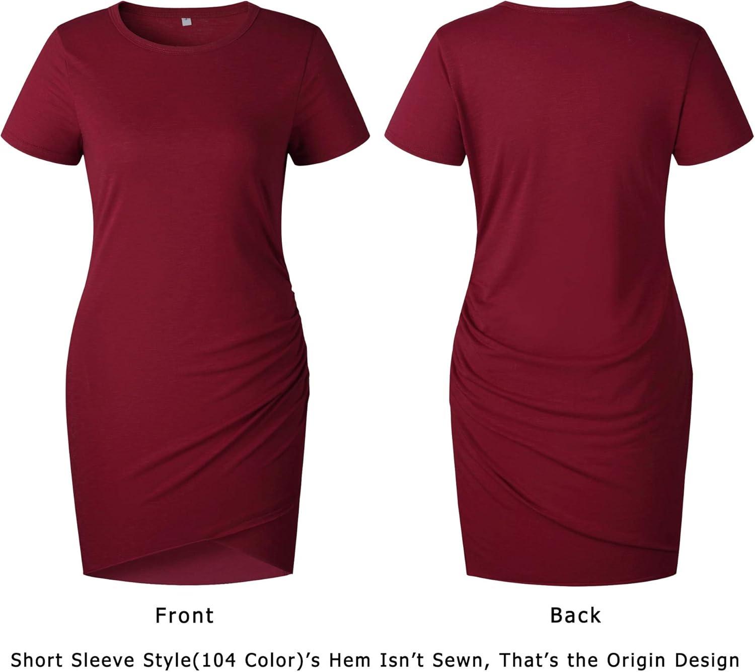 imageBTFBM Womens Summer Dresses 2026 Casual Bodycon Mini Dress Short Sleeve Crew Neck Mini Ruched Spring Beach Vacation OutfitsWine Red