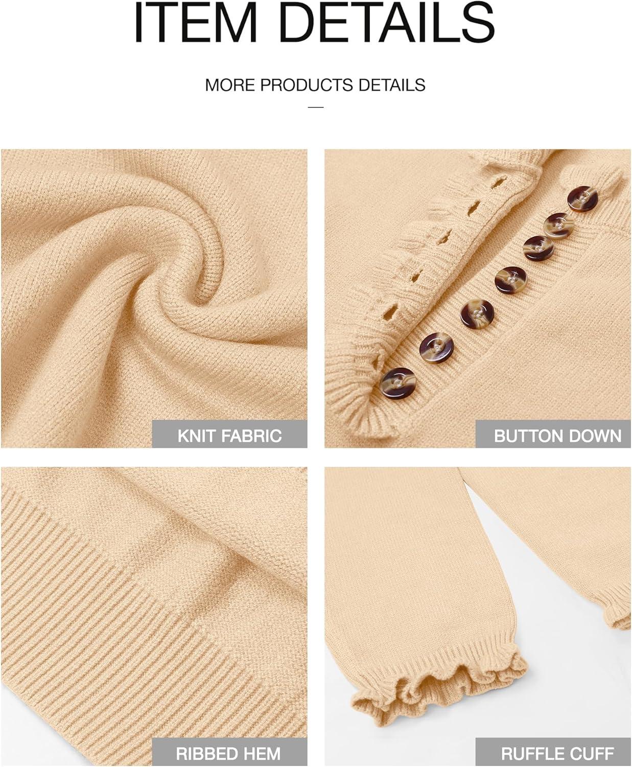 imageBTFBM Womens Sweaters Fall Winter Clothes 2025 Long Sleeve Button Down Ruffle Crew Neck Casual Knitted Pullover TopsApricot