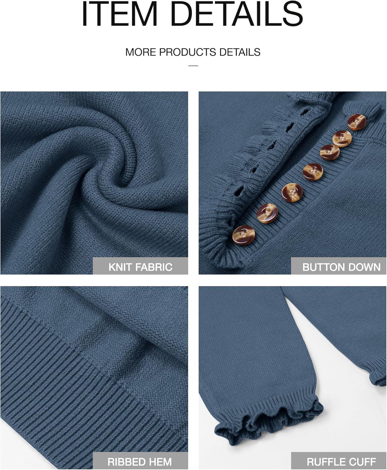 imageBTFBM Womens Sweaters Fall Winter Clothes 2025 Long Sleeve Button Down Ruffle Crew Neck Casual Knitted Pullover TopsDark Blue