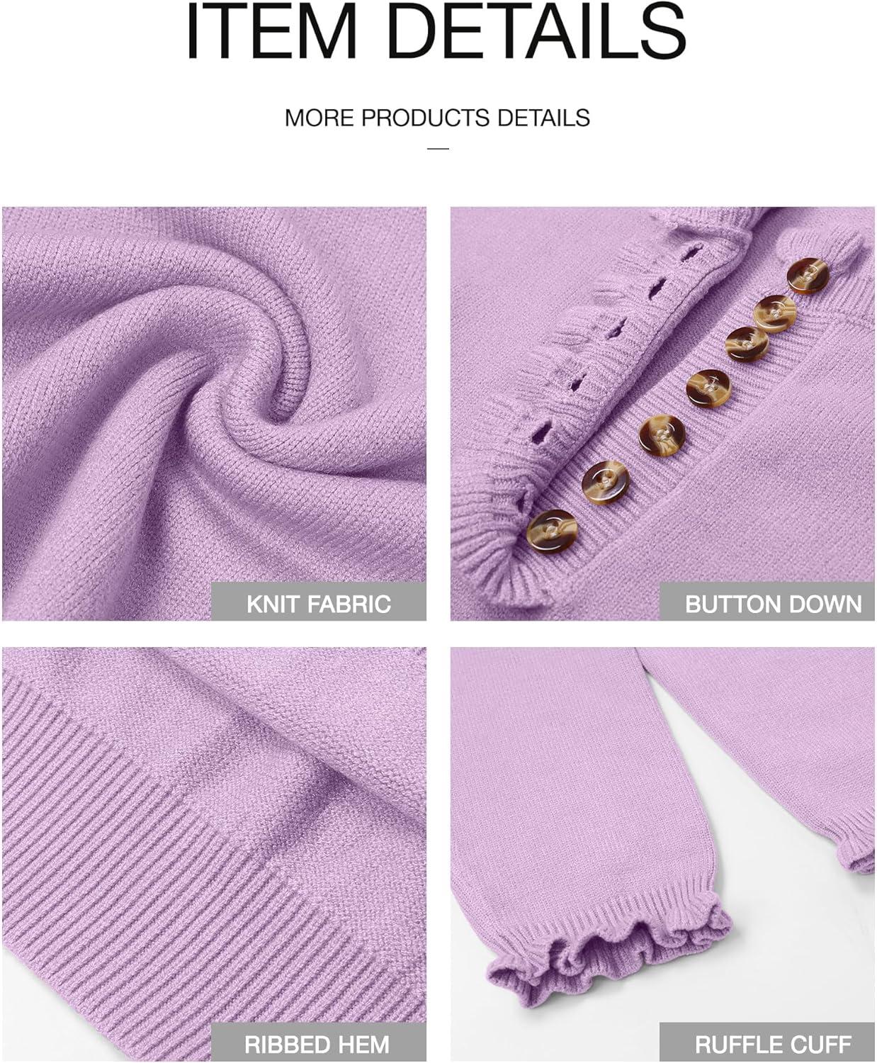 imageBTFBM Womens Sweaters Fall Winter Clothes 2025 Long Sleeve Button Down Ruffle Crew Neck Casual Knitted Pullover TopsGrey Purple