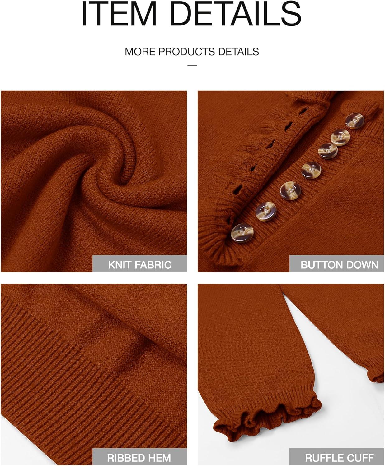 imageBTFBM Womens Sweaters Fall Winter Clothes 2025 Long Sleeve Button Down Ruffle Crew Neck Casual Knitted Pullover TopsOrange Yellow