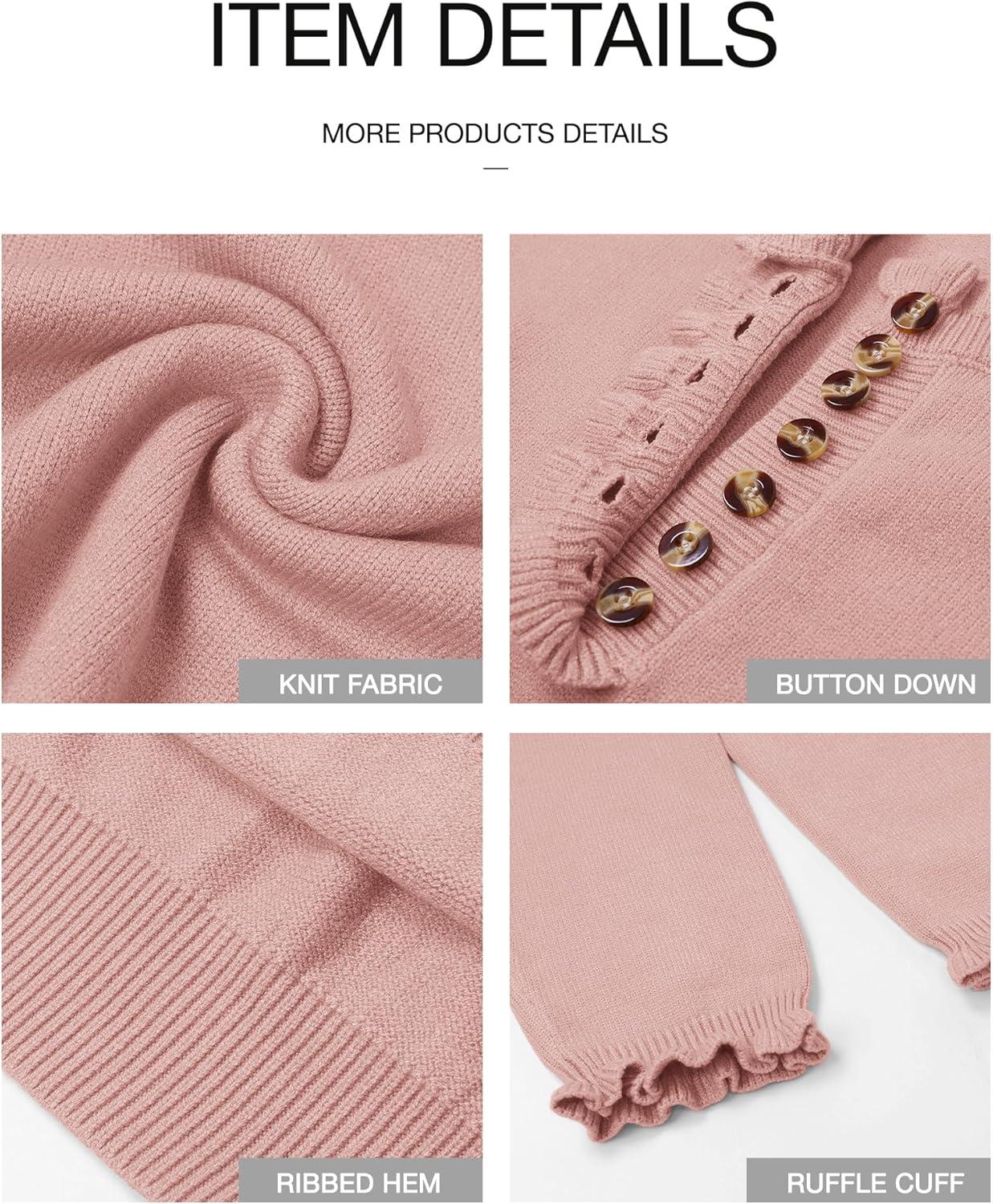 imageBTFBM Womens Sweaters Fall Winter Clothes 2025 Long Sleeve Button Down Ruffle Crew Neck Casual Knitted Pullover TopsPink