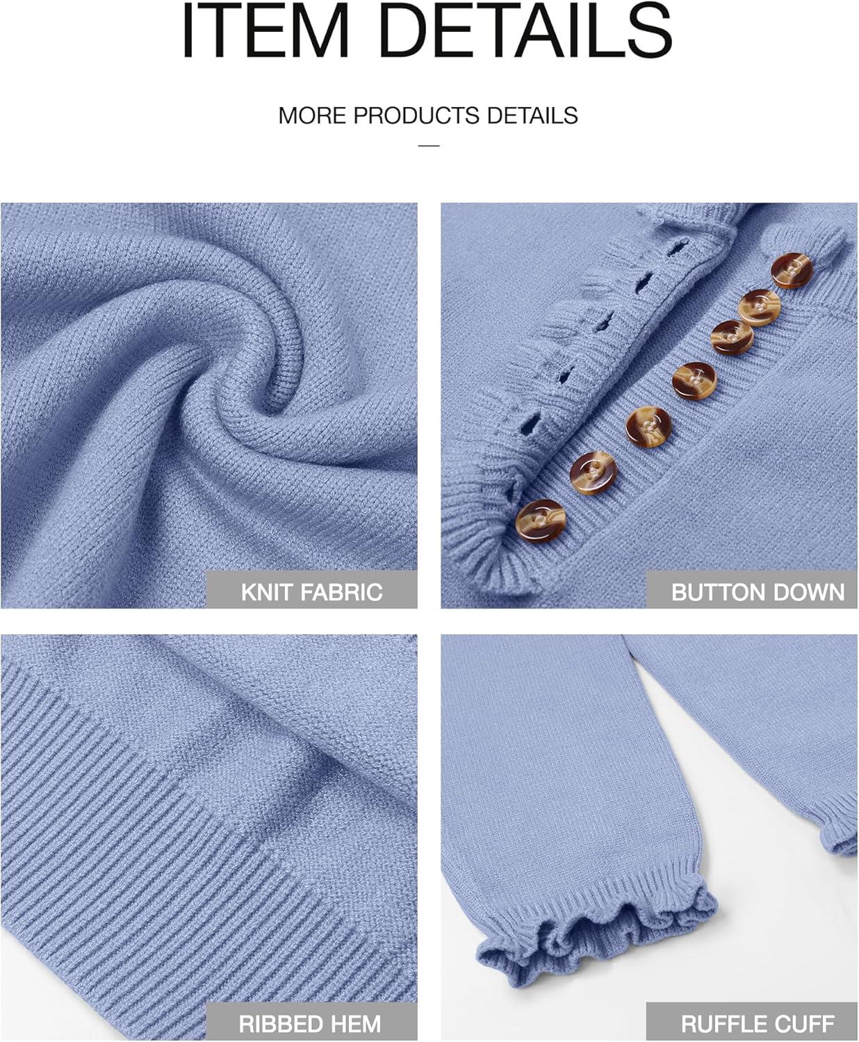 imageBTFBM Womens Sweaters Fall Winter Clothes 2025 Long Sleeve Button Down Ruffle Crew Neck Casual Knitted Pullover TopsSky Blue