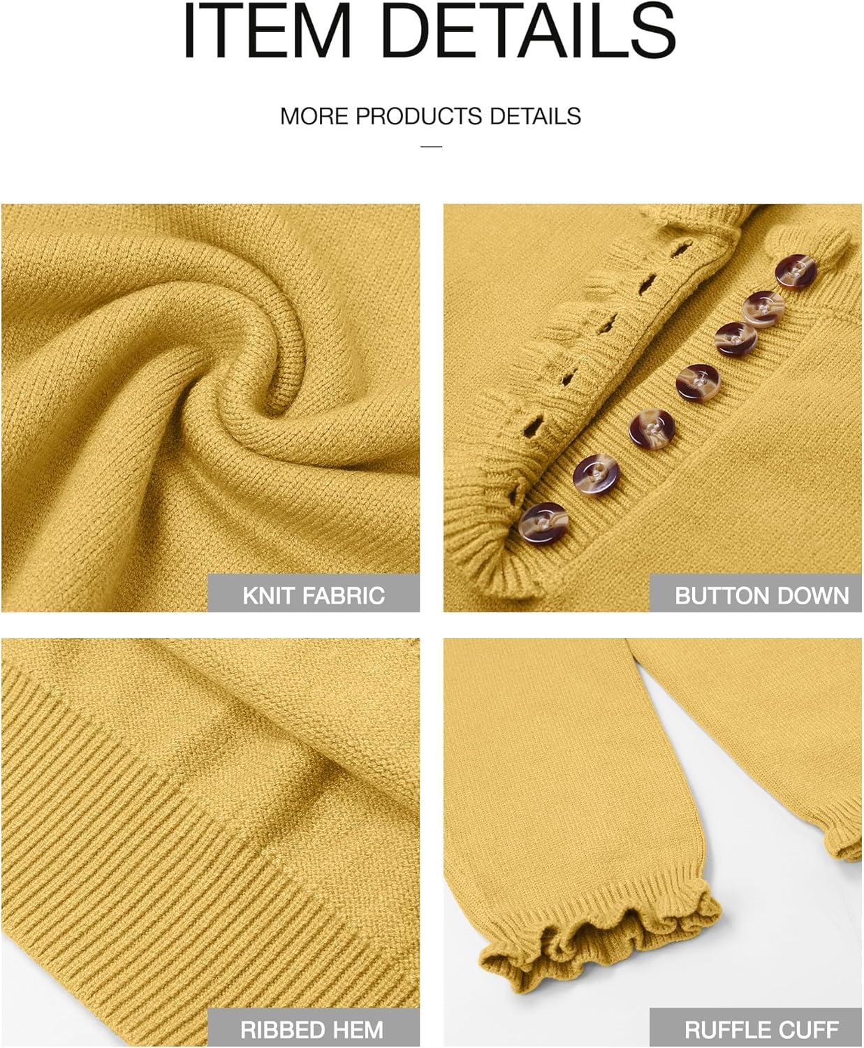 imageBTFBM Womens Sweaters Fall Winter Clothes 2025 Long Sleeve Button Down Ruffle Crew Neck Casual Knitted Pullover TopsYellow