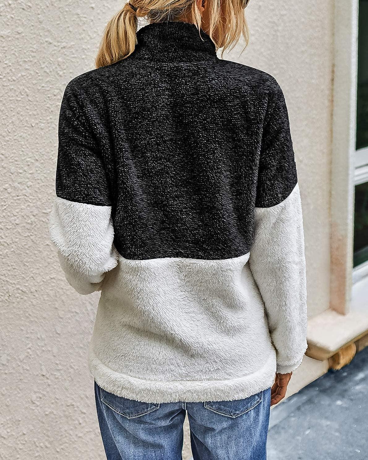 imageBTFBM Womens Sweatshirt Sherpa Quarter Zip Pullover Fall Winter 2025 Long Sleeve Fleece Sweaters Hoodies SweatshirtsBlack
