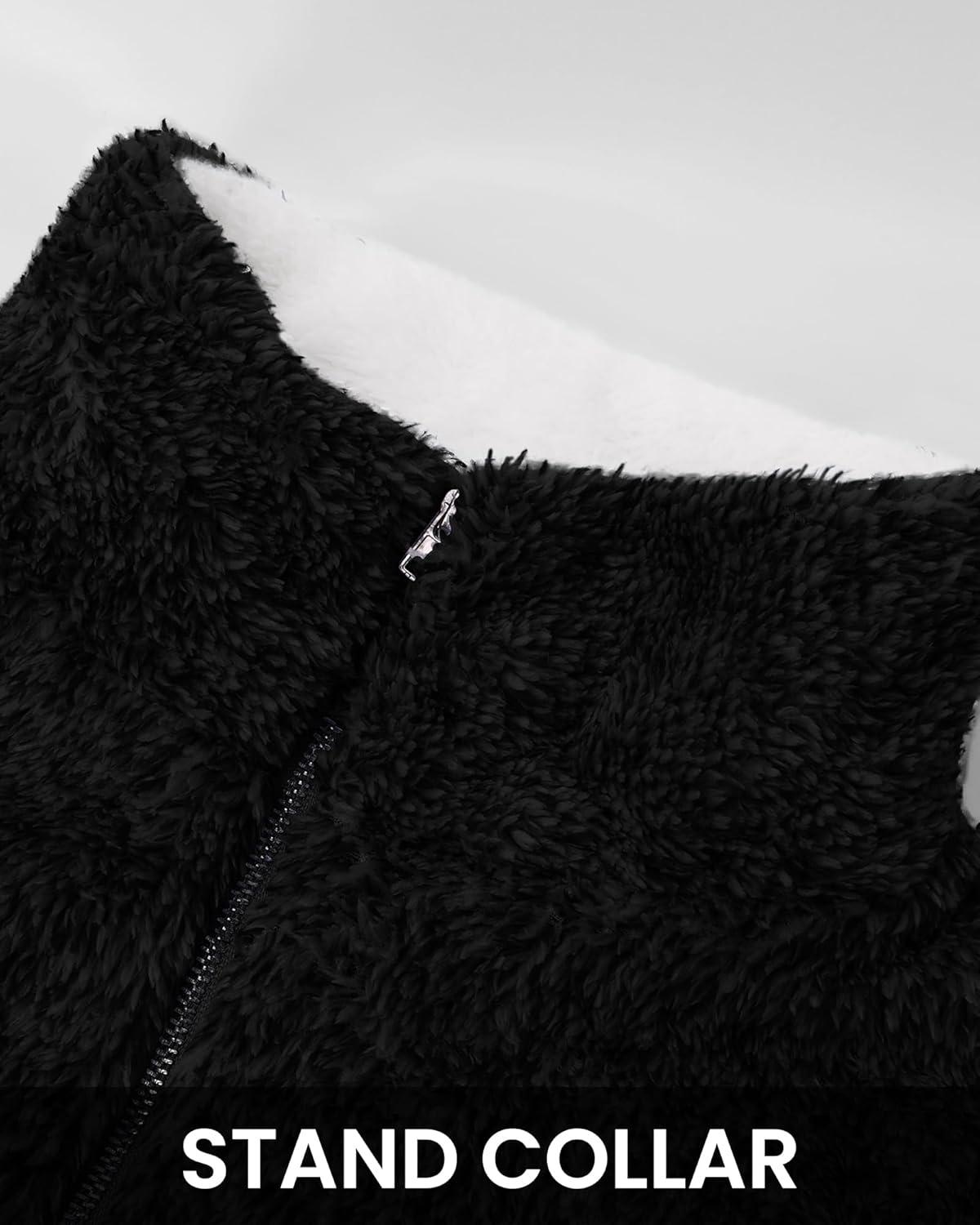 imageBTFBM Womens Sweatshirt Sherpa Quarter Zip Pullover Fall Winter 2025 Long Sleeve Fleece Sweaters Hoodies SweatshirtsBlack