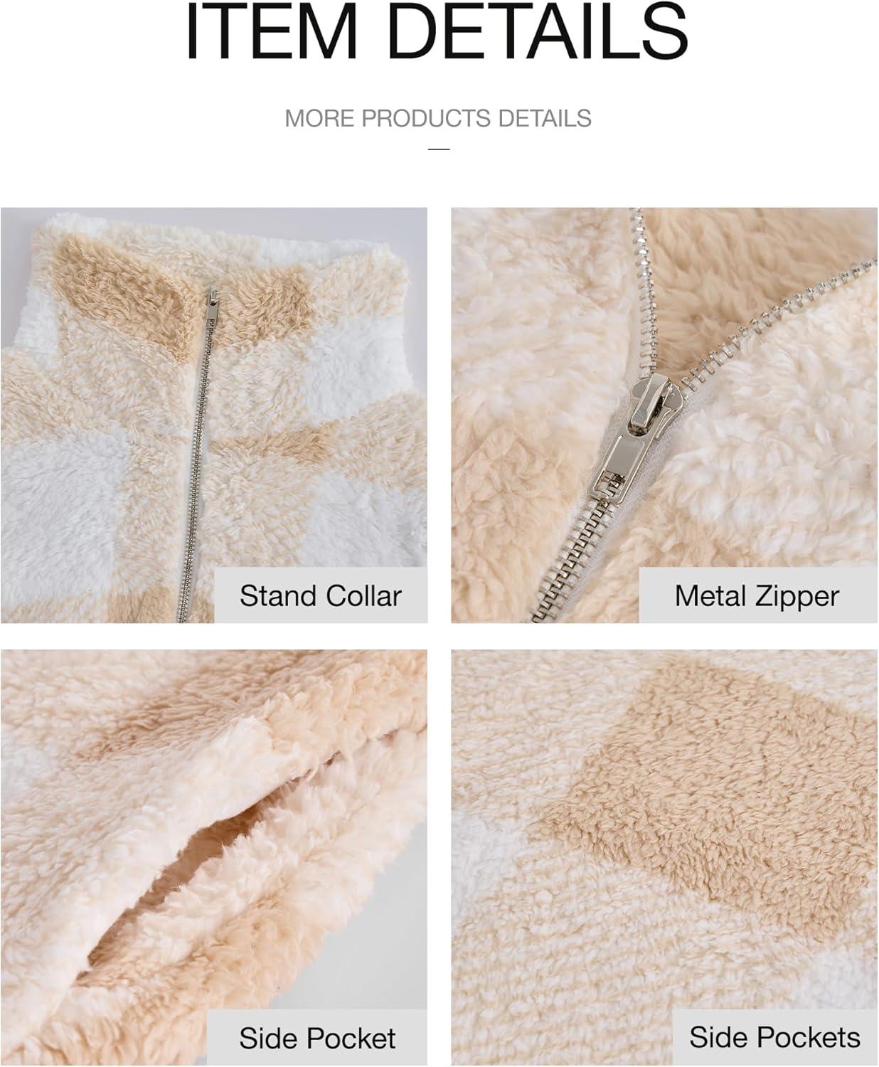 imageBTFBM Womens Sweatshirt Sherpa Quarter Zip Pullover Fall Winter 2025 Long Sleeve Fleece Sweaters Hoodies SweatshirtsPlaid Apricot