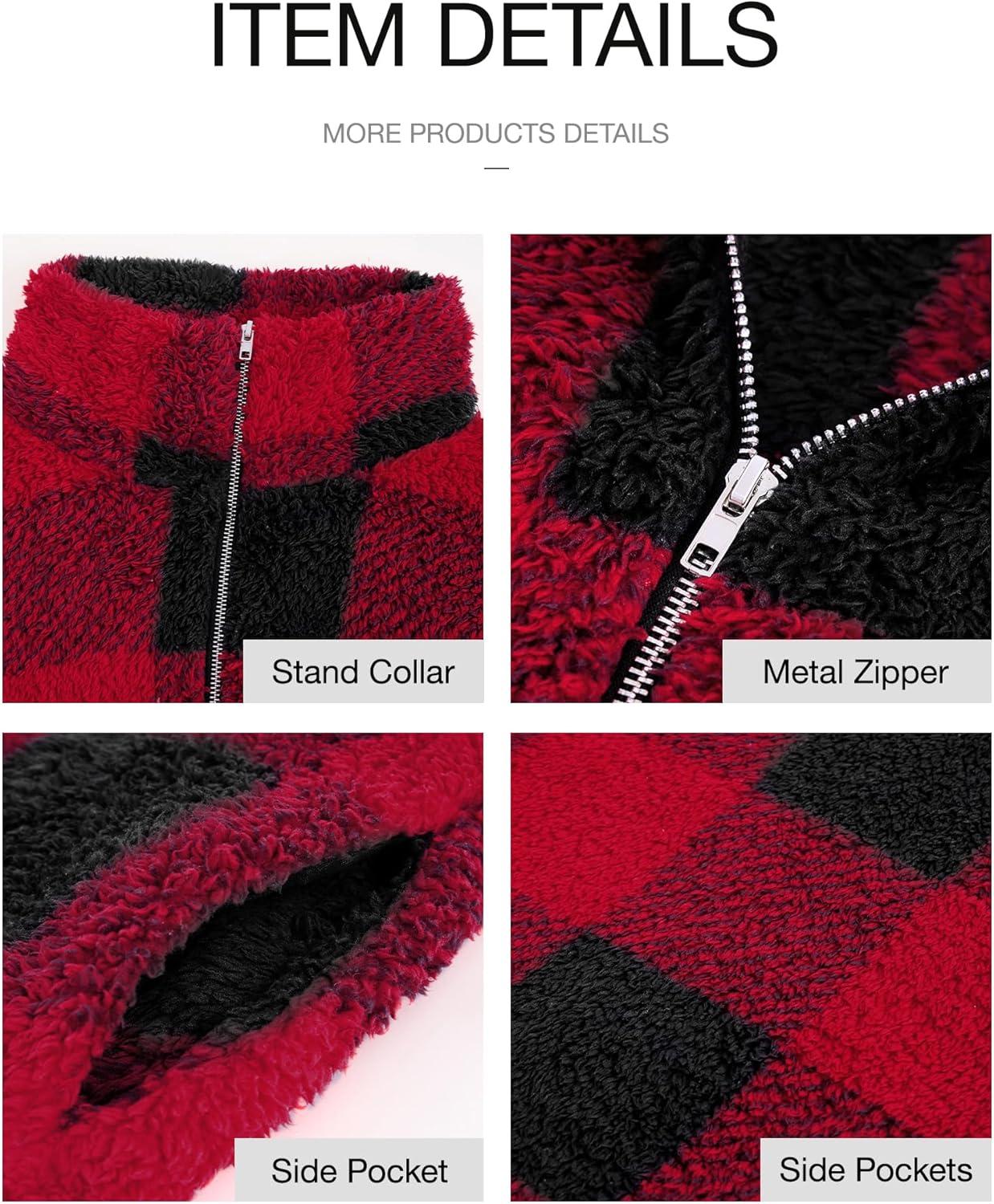 imageBTFBM Womens Sweatshirt Sherpa Quarter Zip Pullover Fall Winter 2025 Long Sleeve Fleece Sweaters Hoodies SweatshirtsPlaid Red