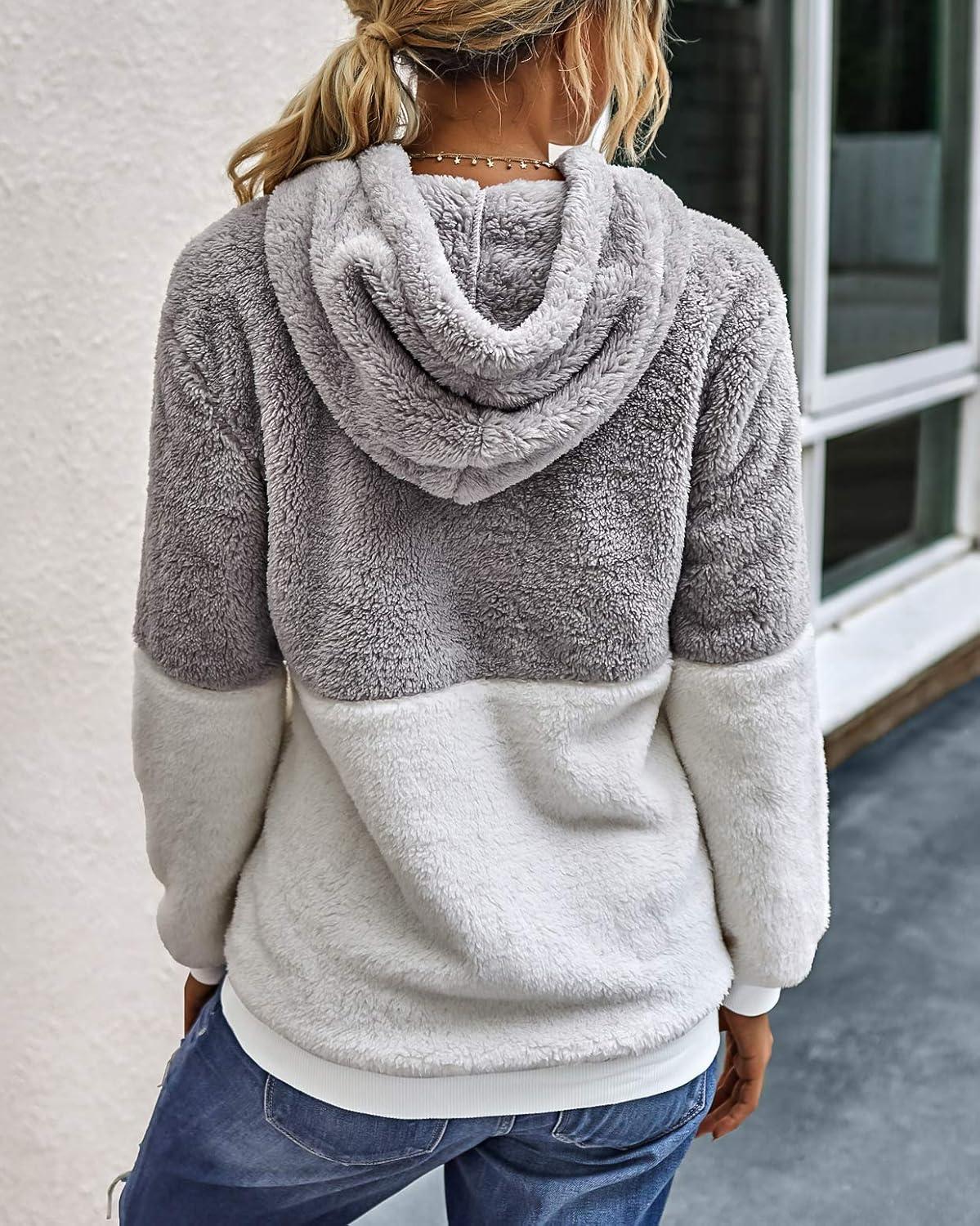 imageBTFBM Womens Sweatshirt Sherpa Quarter Zip Pullover Fall Winter 2025 Long Sleeve Fleece Sweaters Hoodies SweatshirtsQlight Grey