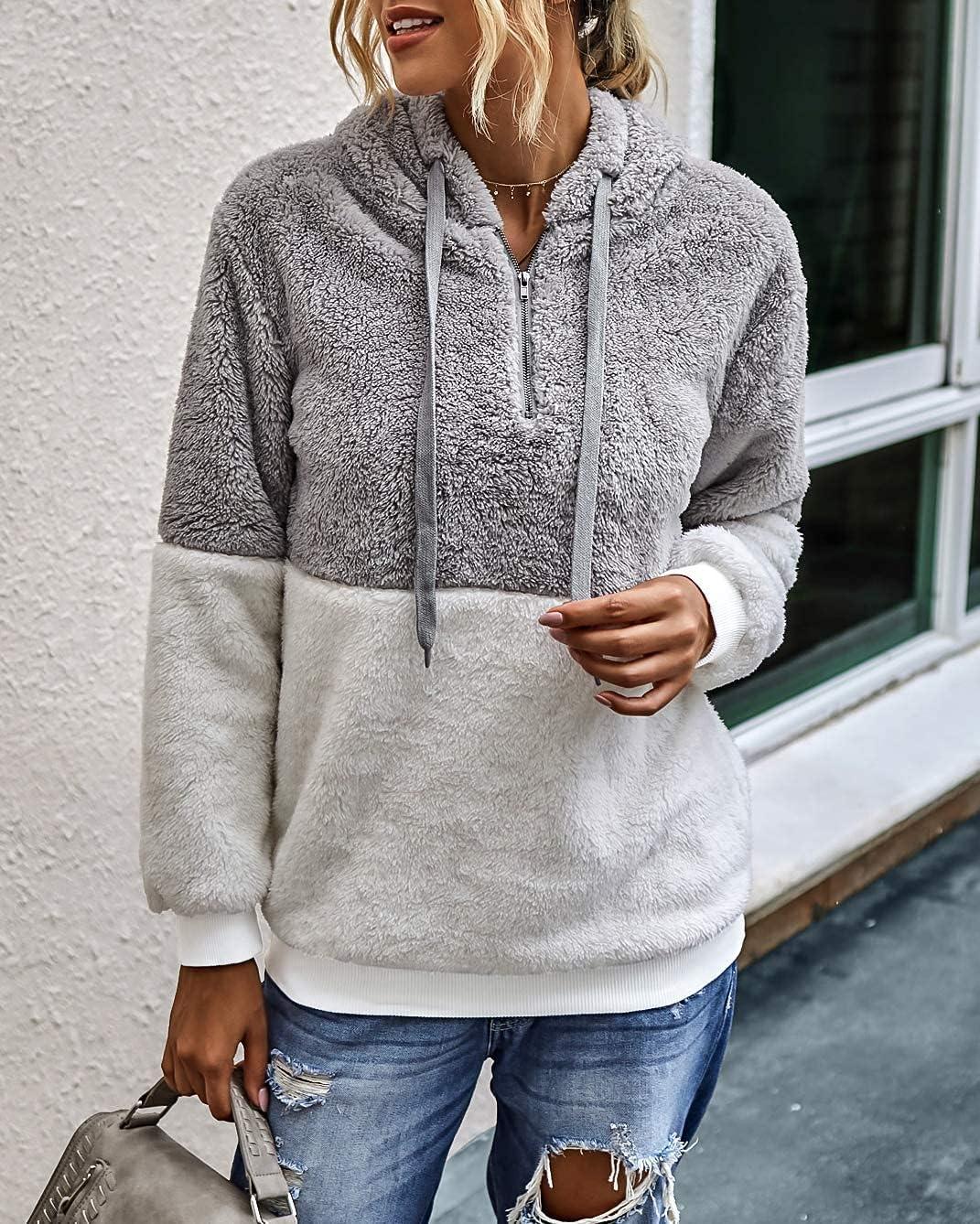 imageBTFBM Womens Sweatshirt Sherpa Quarter Zip Pullover Fall Winter 2025 Long Sleeve Fleece Sweaters Hoodies SweatshirtsQlight Grey