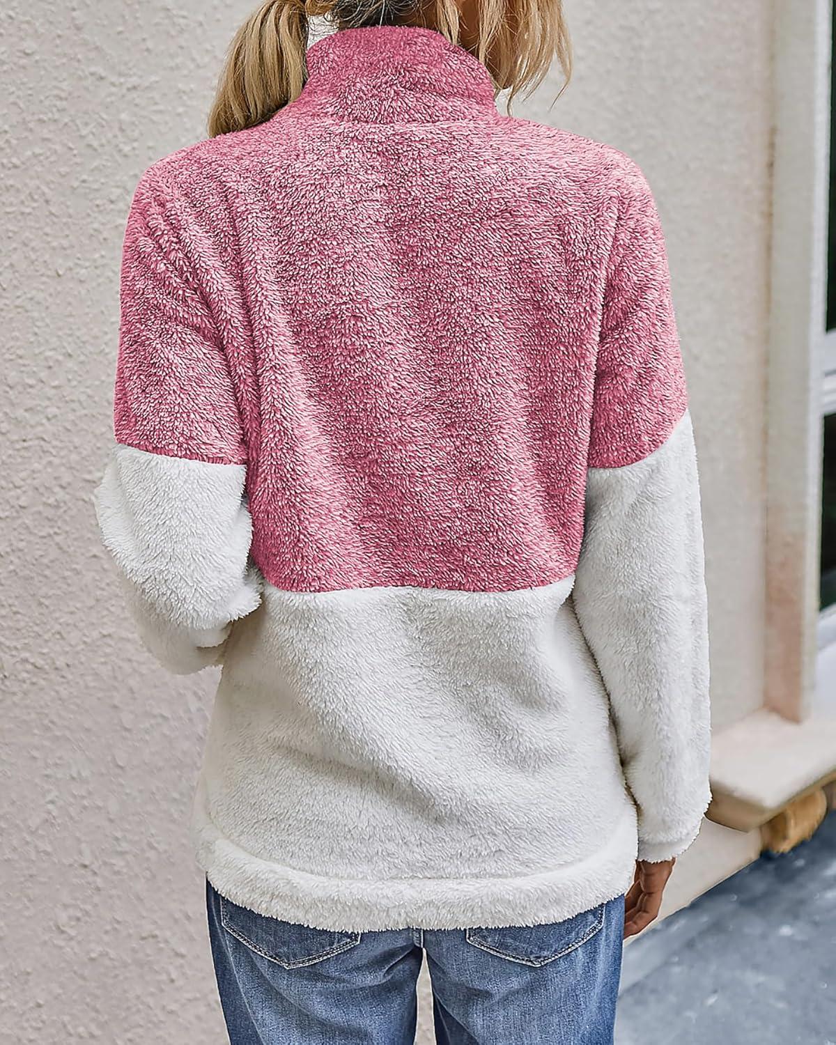 imageBTFBM Womens Sweatshirt Sherpa Quarter Zip Pullover Fall Winter 2025 Long Sleeve Fleece Sweaters Hoodies SweatshirtsRed