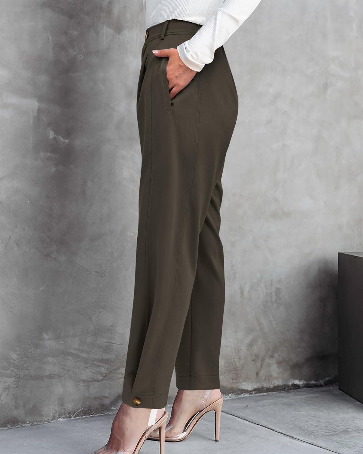 imageBTFBM Work Pants Women Business Casual Outfits Fall 2025 Elastic High Waist Dress Trousers Pockets Long Tapered SlacksArmy Green