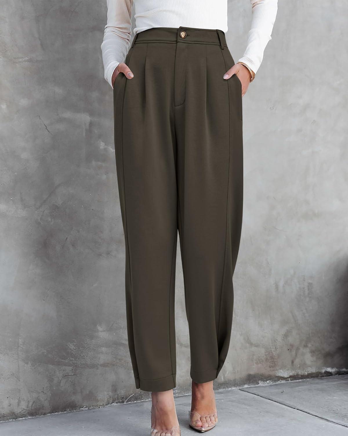 imageBTFBM Work Pants Women Business Casual Outfits Fall 2025 Elastic High Waist Dress Trousers Pockets Long Tapered SlacksArmy Green