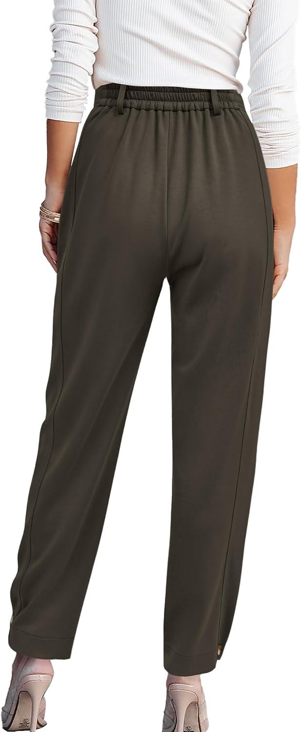 imageBTFBM Work Pants Women Business Casual Outfits Fall 2025 Elastic High Waist Dress Trousers Pockets Long Tapered SlacksArmy Green