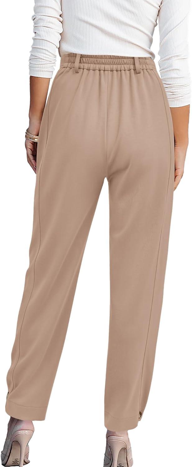 imageBTFBM Work Pants Women Business Casual Outfits Fall 2025 Elastic High Waist Dress Trousers Pockets Long Tapered SlacksBeige
