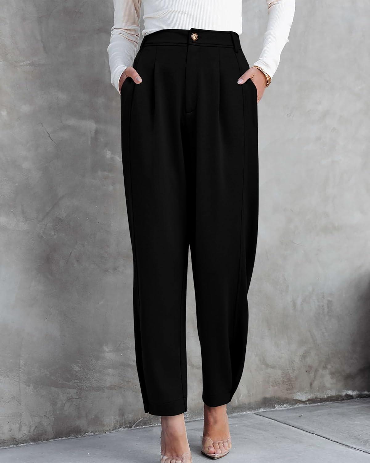 imageBTFBM Work Pants Women Business Casual Outfits Fall 2025 Elastic High Waist Dress Trousers Pockets Long Tapered SlacksBlack