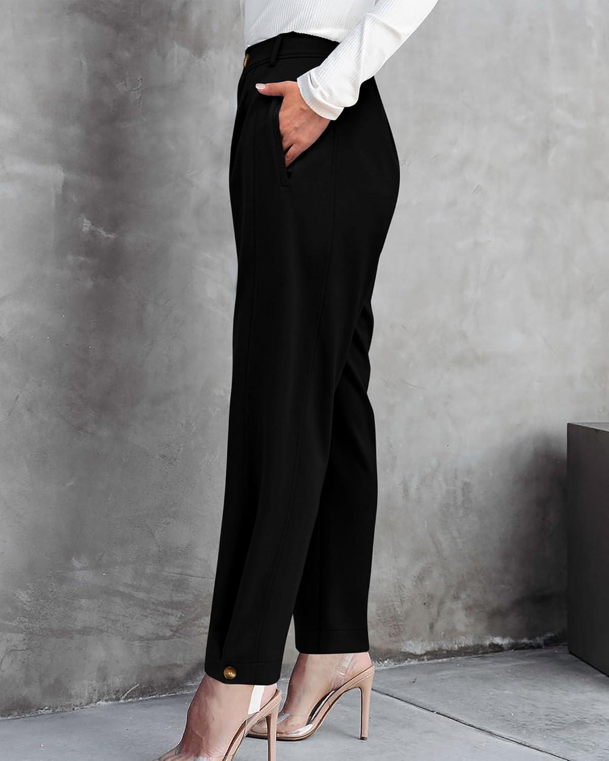 imageBTFBM Work Pants Women Business Casual Outfits Fall 2025 Elastic High Waist Dress Trousers Pockets Long Tapered SlacksBlack