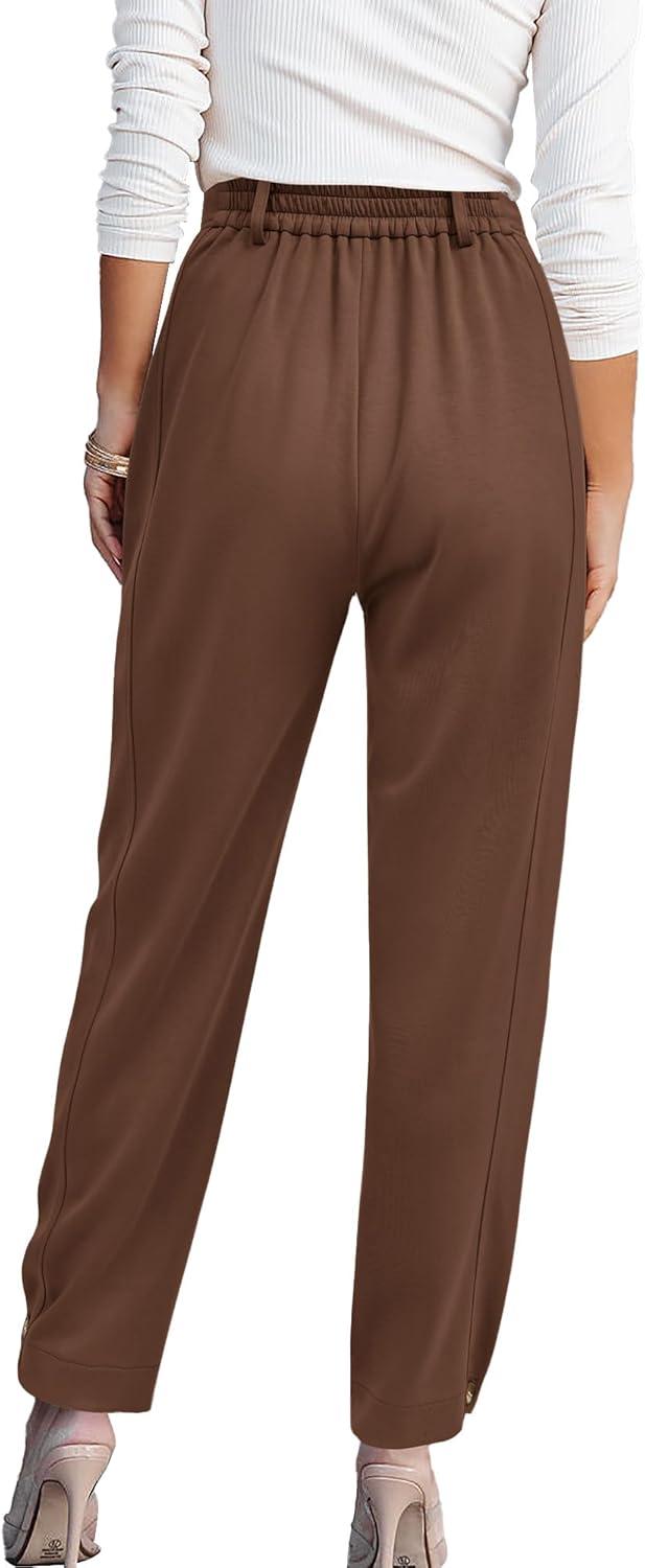 imageBTFBM Work Pants Women Business Casual Outfits Fall 2025 Elastic High Waist Dress Trousers Pockets Long Tapered SlacksBrown